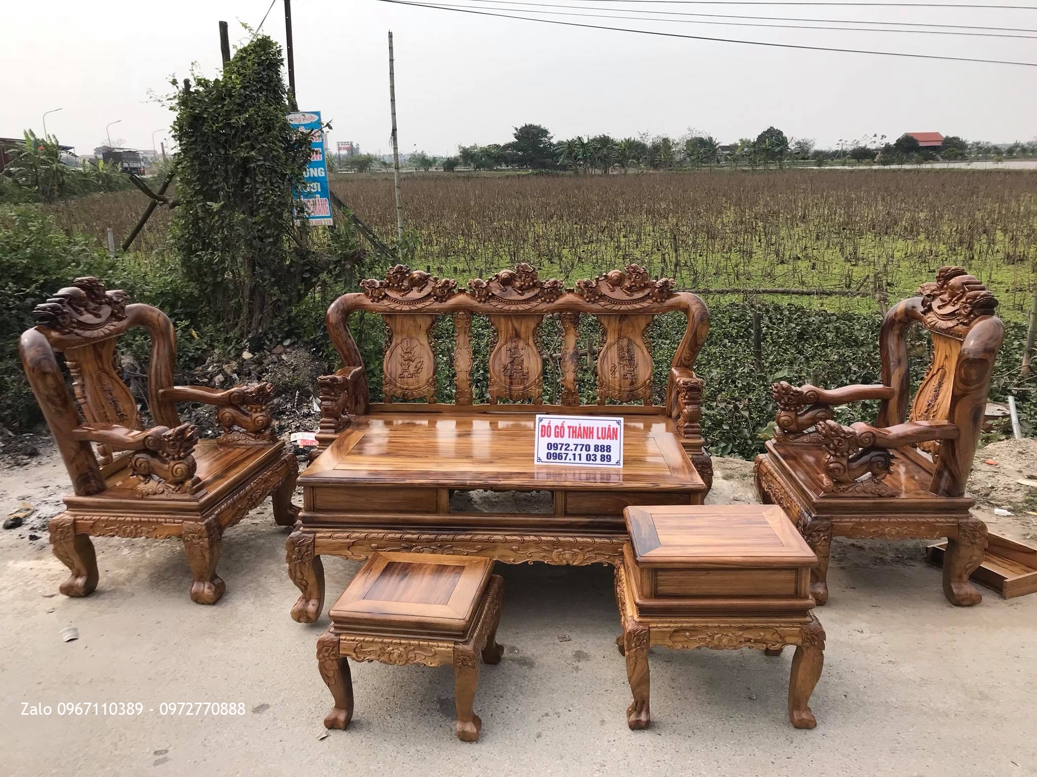 Bộ Ghế Minh Nghê Gỗ Gụ Ta Quảng Bình Cột 12 VÍP. Khách Gò Vấp TPHCM