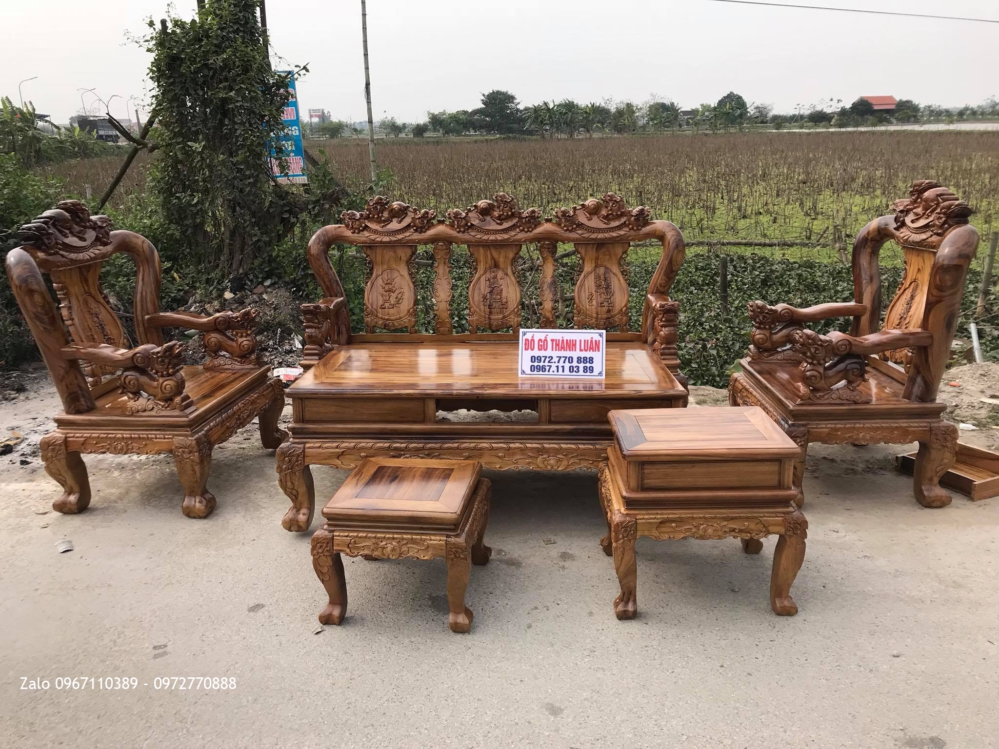 Bộ Ghế Minh Nghê Gỗ Gụ Ta Quảng Bình Cột 12 VÍP. Khách Gò Vấp, TPHCM