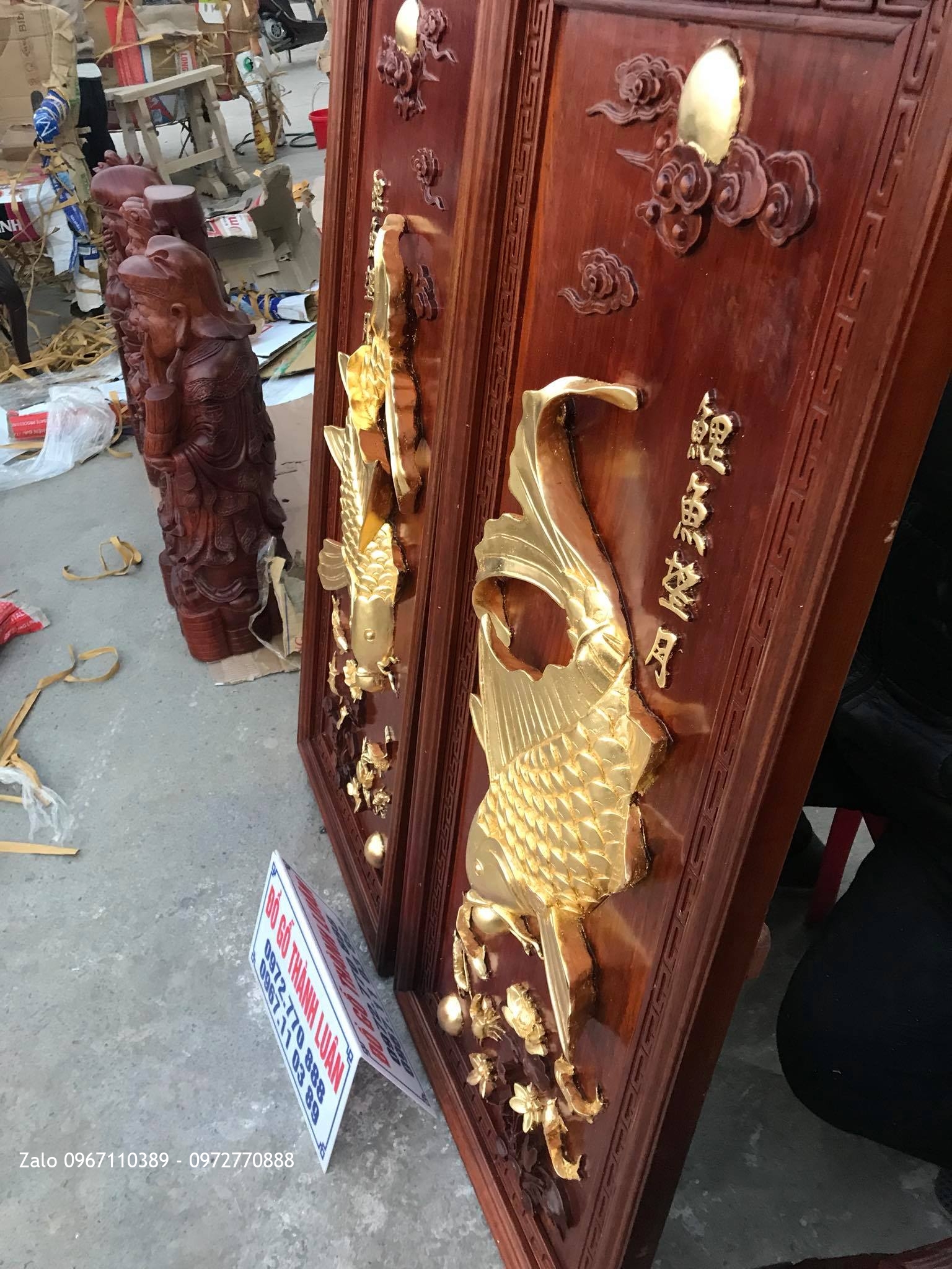 ôi Tranh Cá Chép Gỗ Gụ 4D Dát Vàng