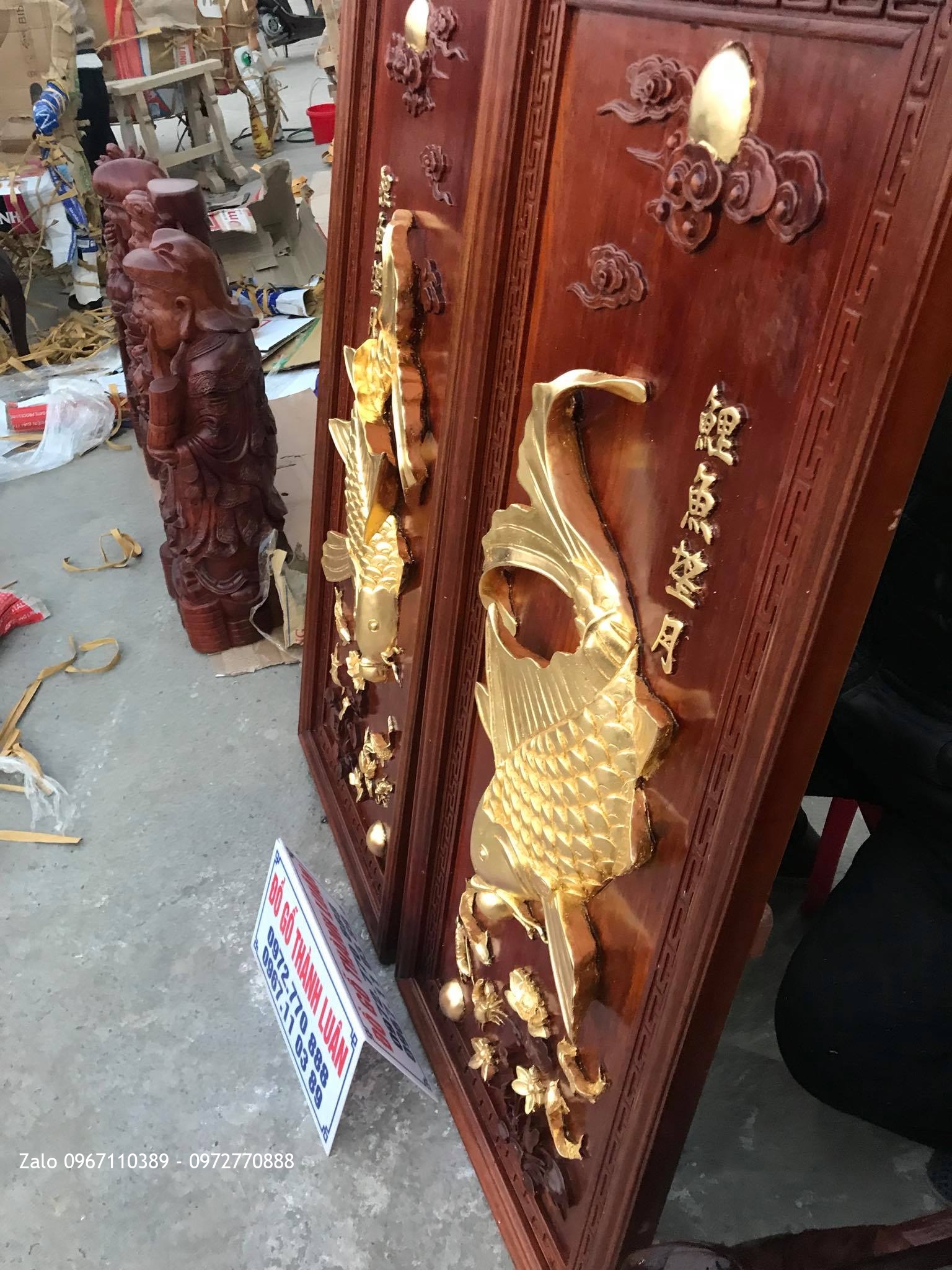 ôi Tranh Cá Chép Gỗ Gụ 4D Dát Vàng