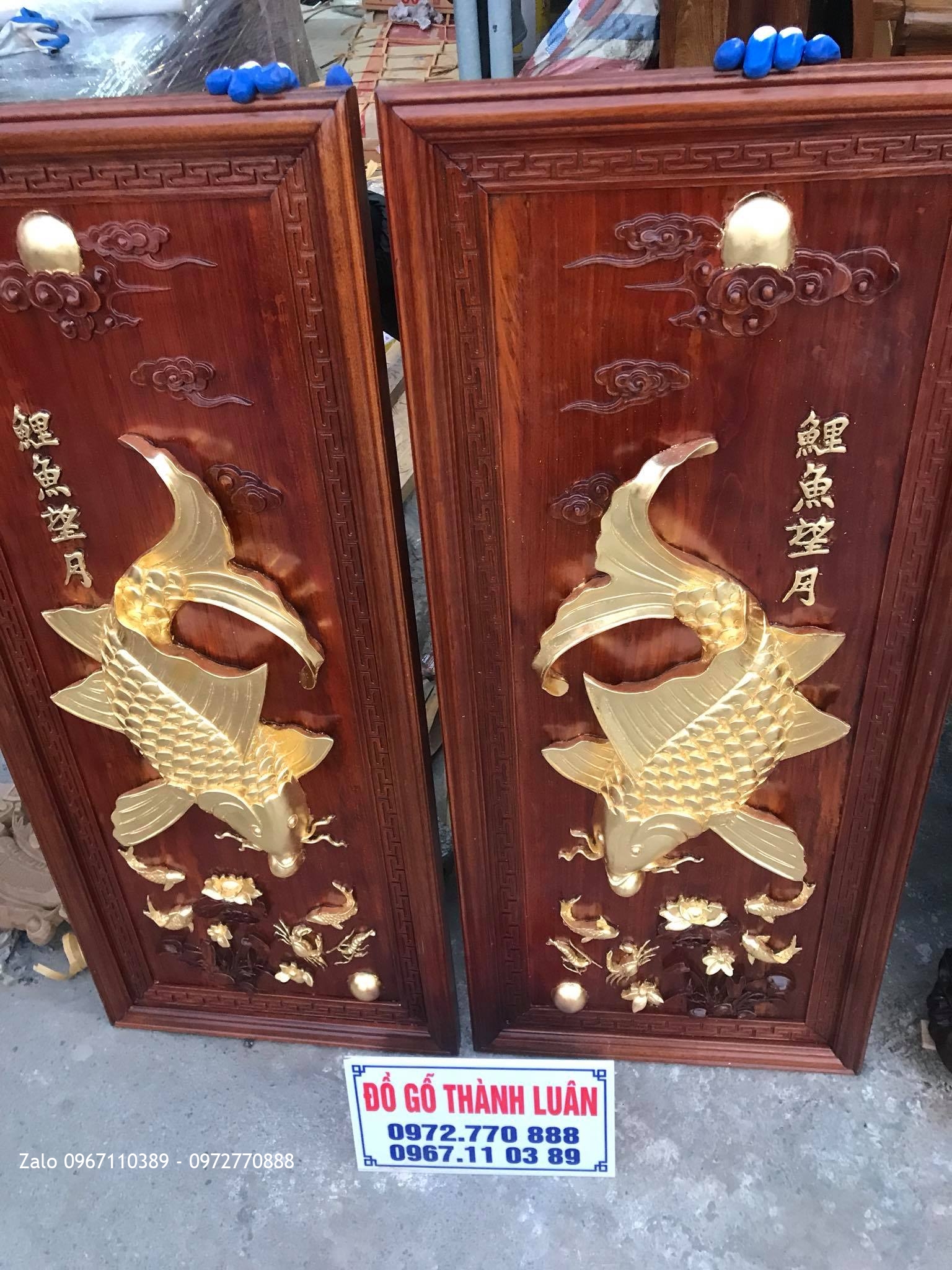 ôi Tranh Cá Chép Gỗ Gụ 4D Dát Vàng.