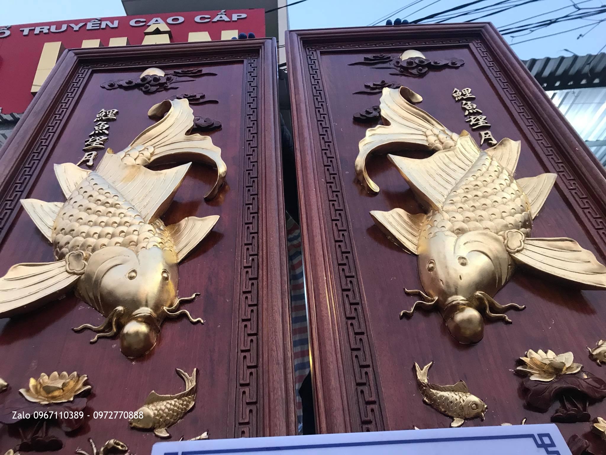 ôi Tranh Cá Chép Gỗ Gụ 4D Dát Vàng.