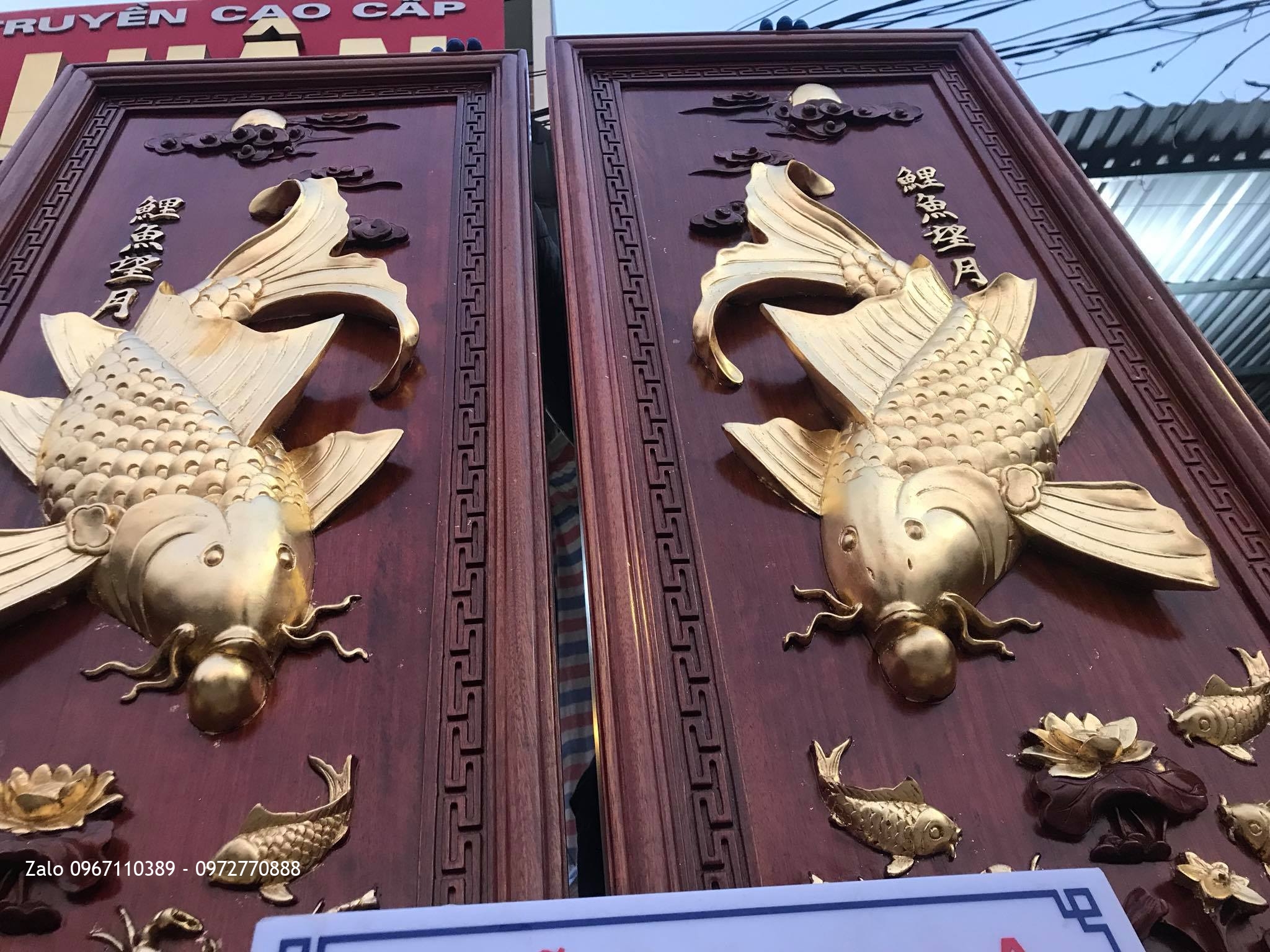 ôi Tranh Cá Chép Gỗ Gụ 4D Dát Vàng.
