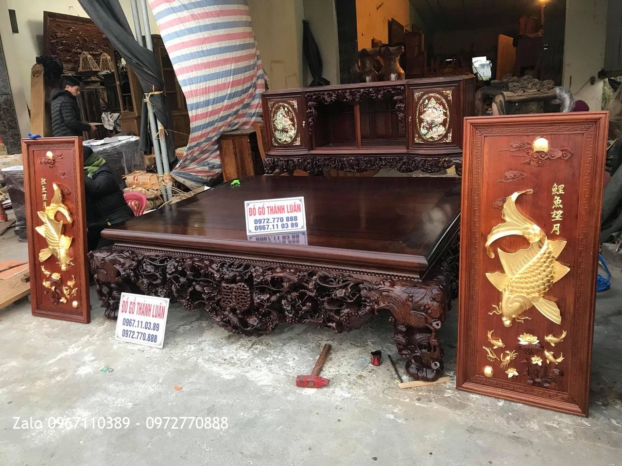 ôi Tranh Cá Chép Gỗ Gụ 4D Dát Vàng