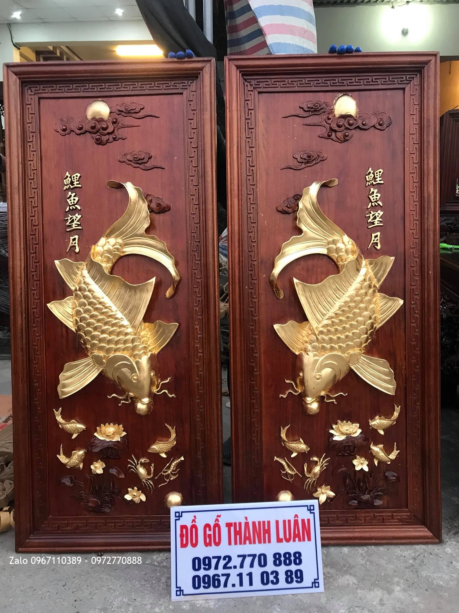 ôi Tranh Cá Chép Gỗ Gụ 4D Dát Vàng: