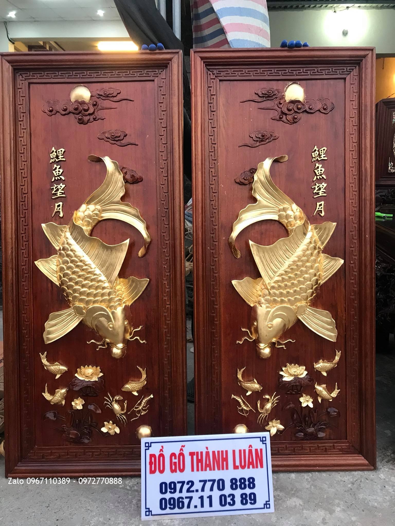 ôi Tranh Cá Chép Gỗ Gụ 4D Dát Vàng::