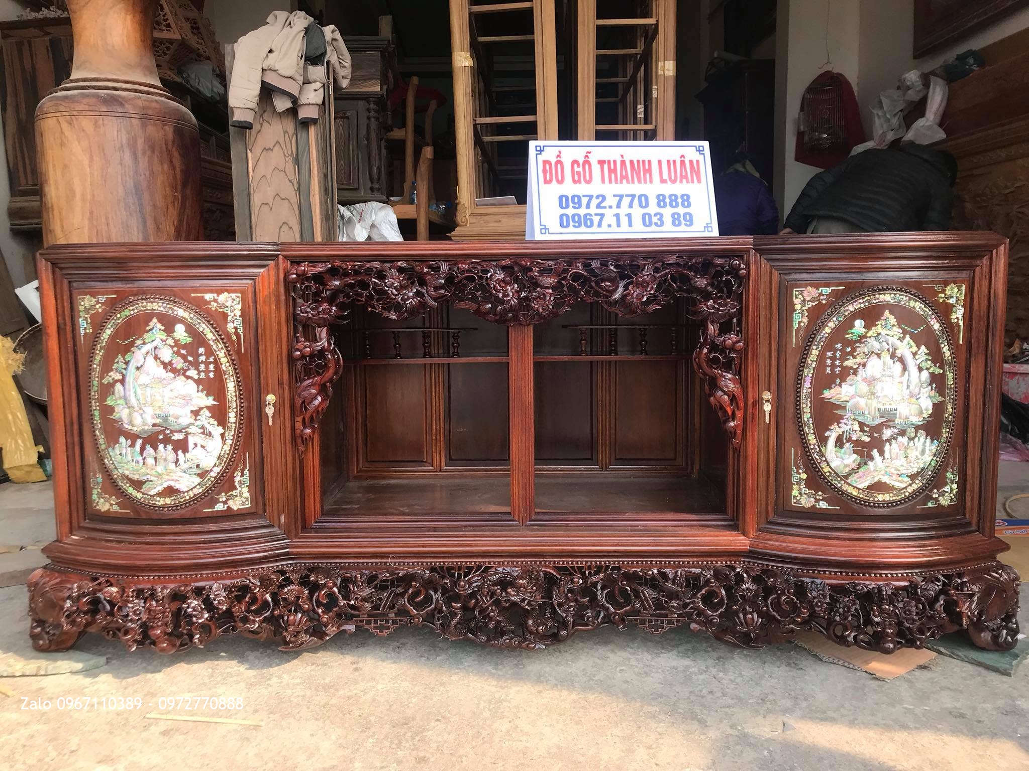 Tủ Chè Gỗ Gụ Cánh Cong Khảm Ốc- Lèo Mai Điểu Vip. Khách Vũng Tàu