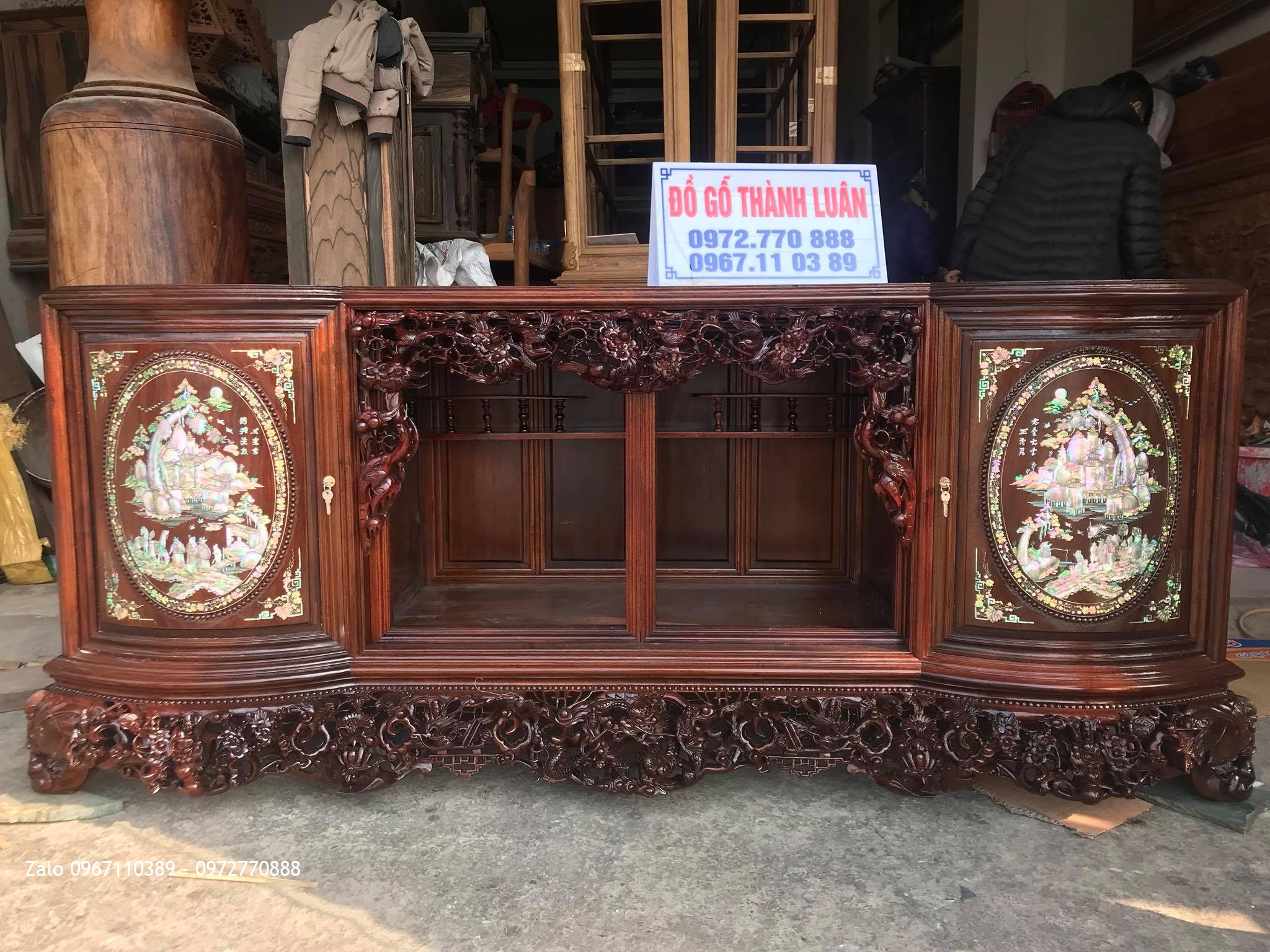 Tủ Chè Gỗ Gụ Cánh Cong Khảm Ốc- Lèo Mai Điểu Vip. Khách Vũng Tàu