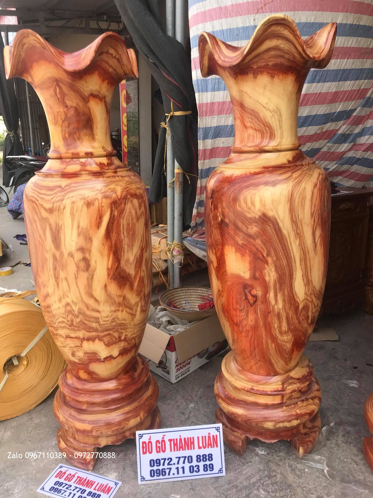 2 Đôi Lọ Lộc Bình Gỗ Hương Chọn Vân VÍP