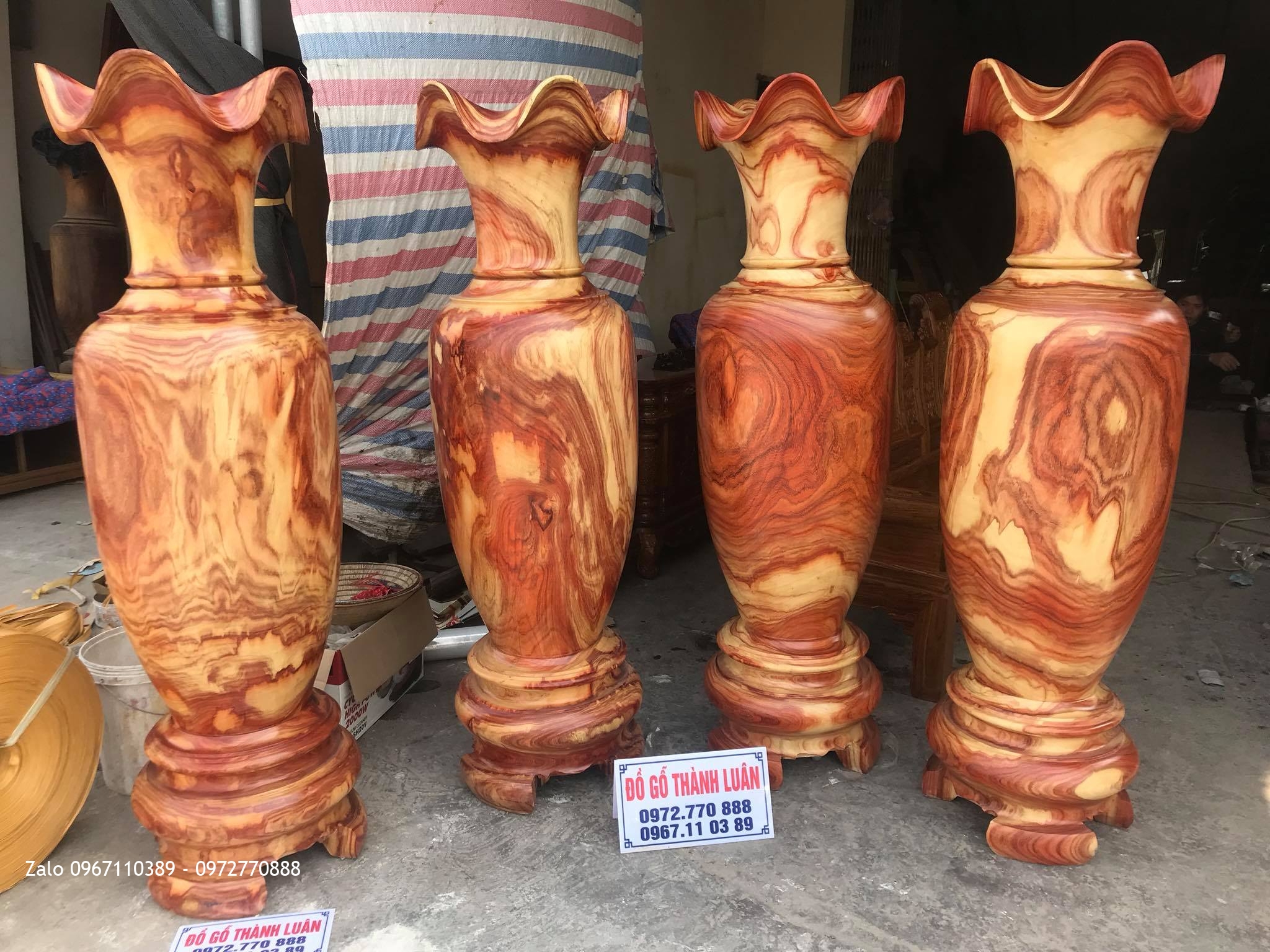 2 Đôi Lọ Lộc Bình Gỗ Hương Chọn Vân VÍP