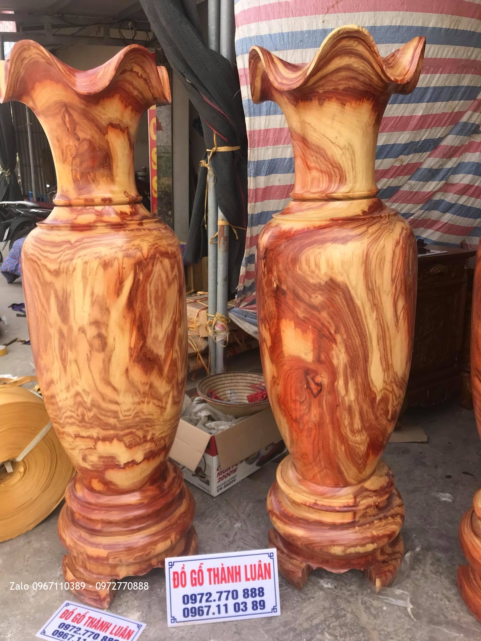 2 Đôi Lọ Lộc Bình Gỗ Hương Chọn Vân VÍP.