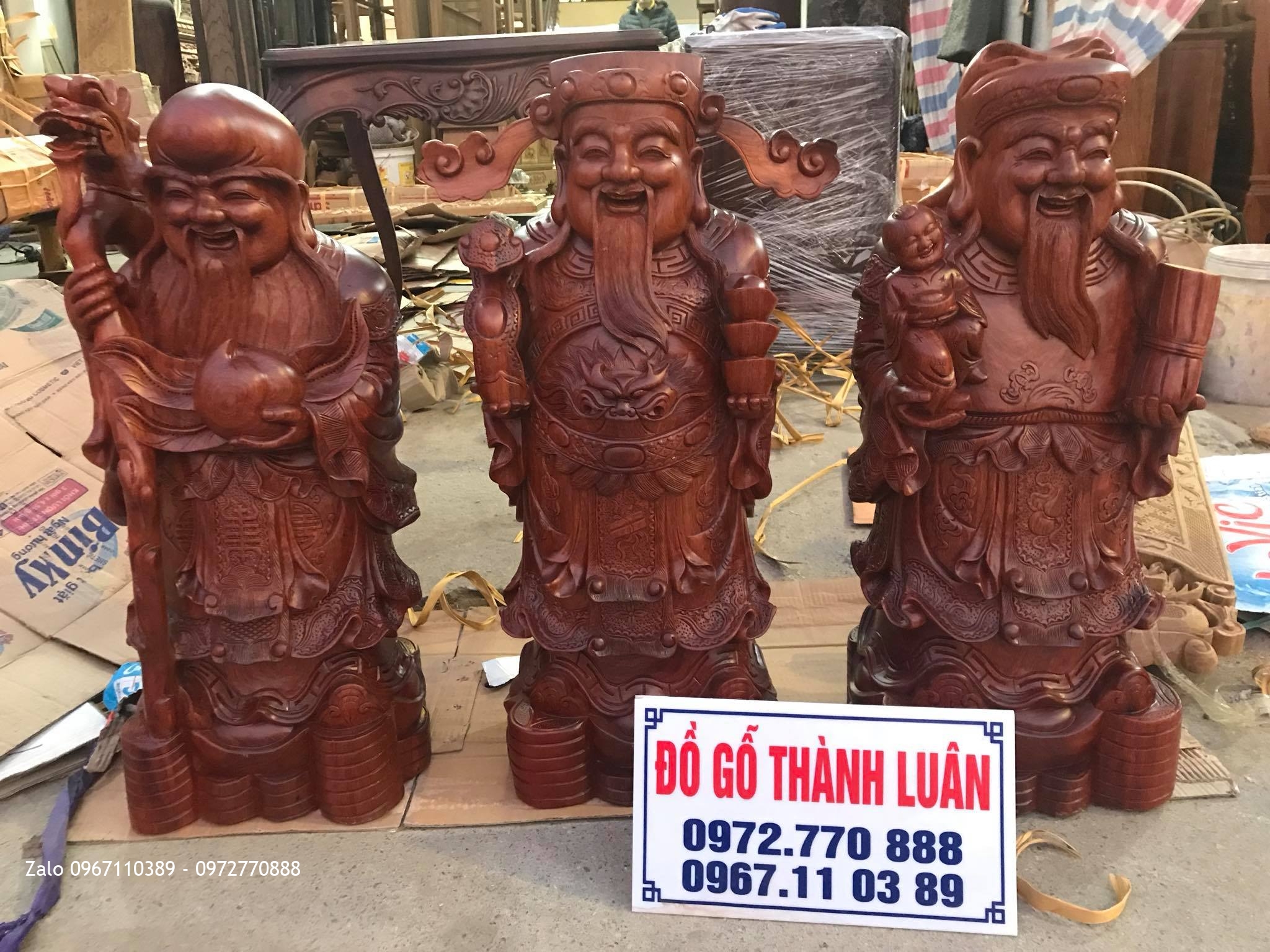 Bộ Tam Đa Phúc Lộc Thọ Gỗ Hương VÍP cao 80