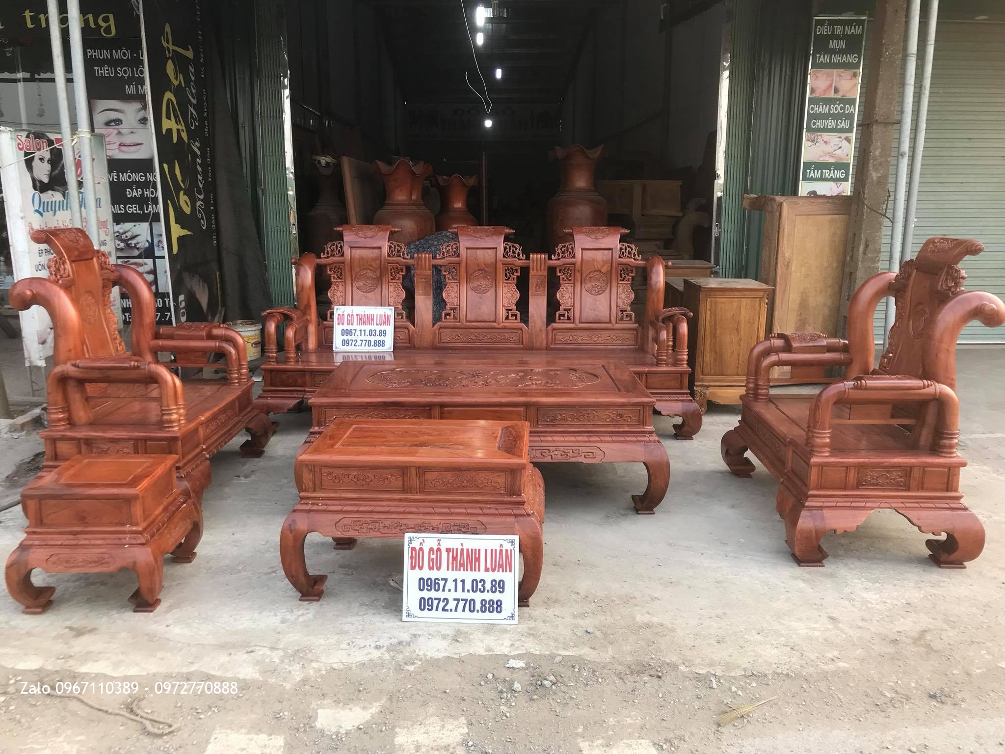 Bộ Bàn Ghế Tần thuỷ Hoàng Gỗ Hương Đá Cột 12, khách TPHCM.