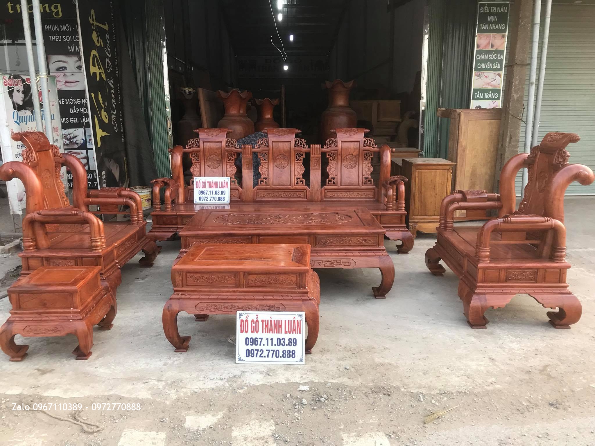 Bộ Bàn Ghế Tần thuỷ Hoàng Gỗ Hương Đá Cột 12, khách TPHCM.