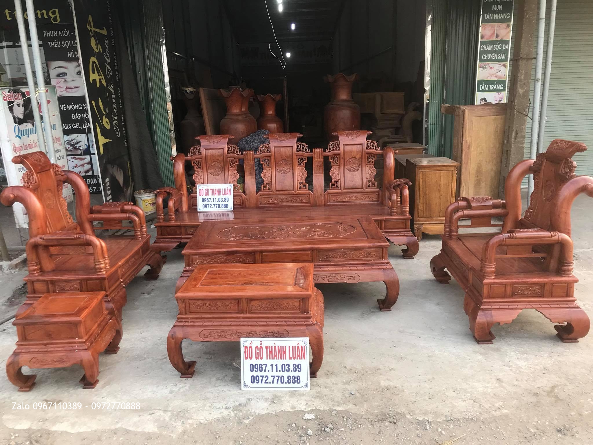 Bộ Bàn Ghế Tần thuỷ Hoàng Gỗ Hương Đá Cột 12, khách TPHCM: