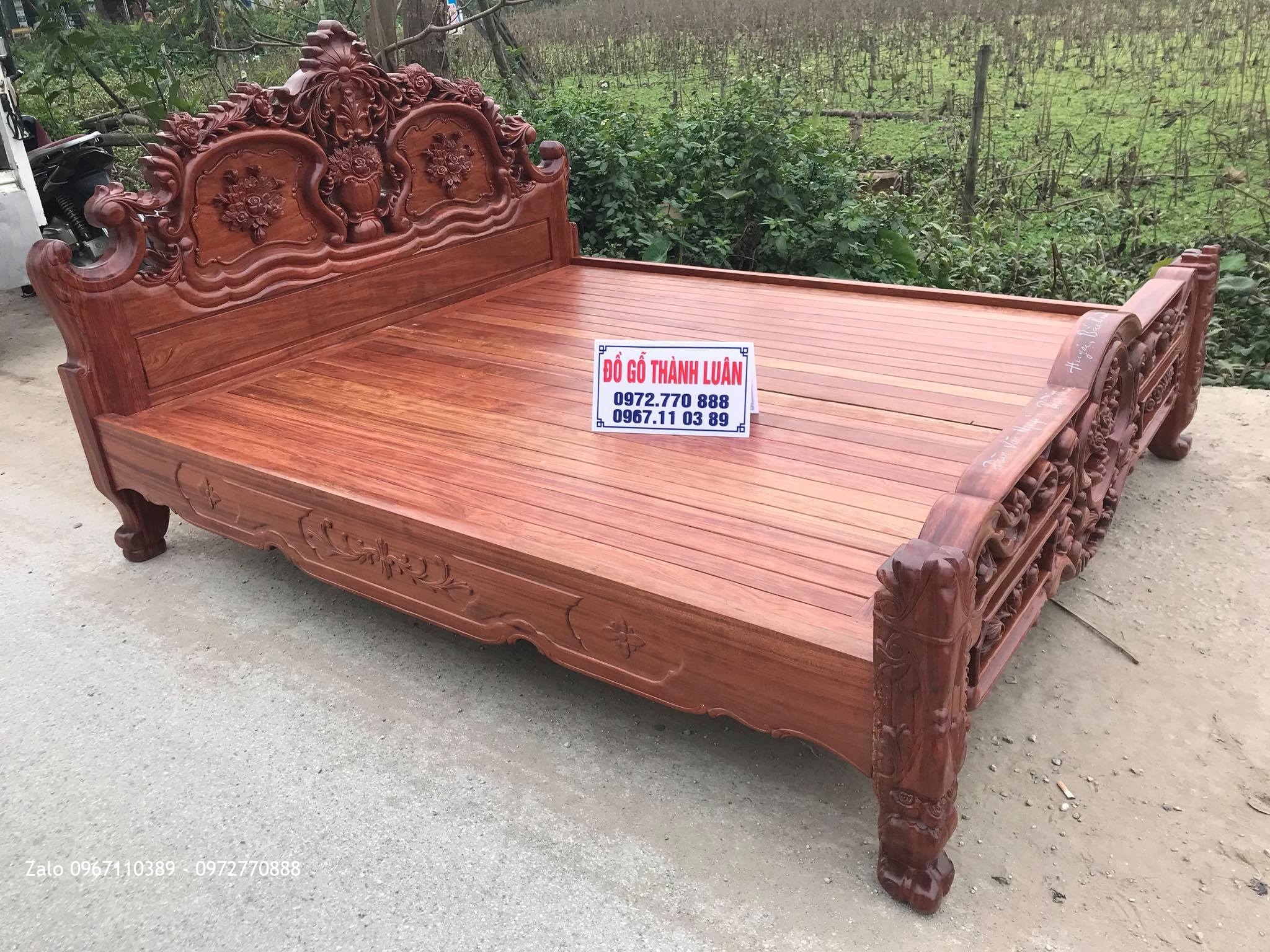 Giường Hồng Lu-i (Louis) Gỗ Cẩm Lai 1m8 x 2m. A Nguyên Bình Thuận.