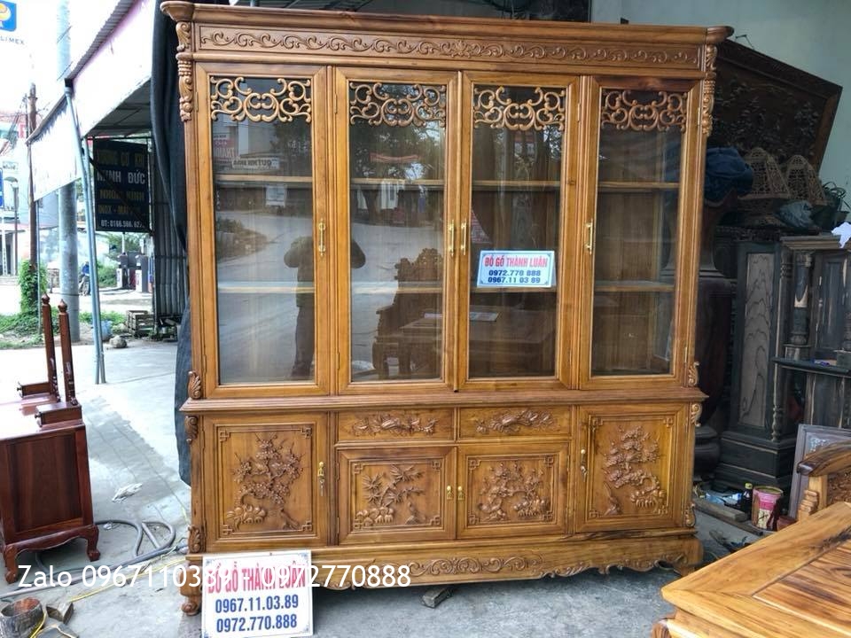 Tủ Rượu Gỗ Gụ 4 Cánh Đục Tứ Quý, Khách Thanh Hoá::