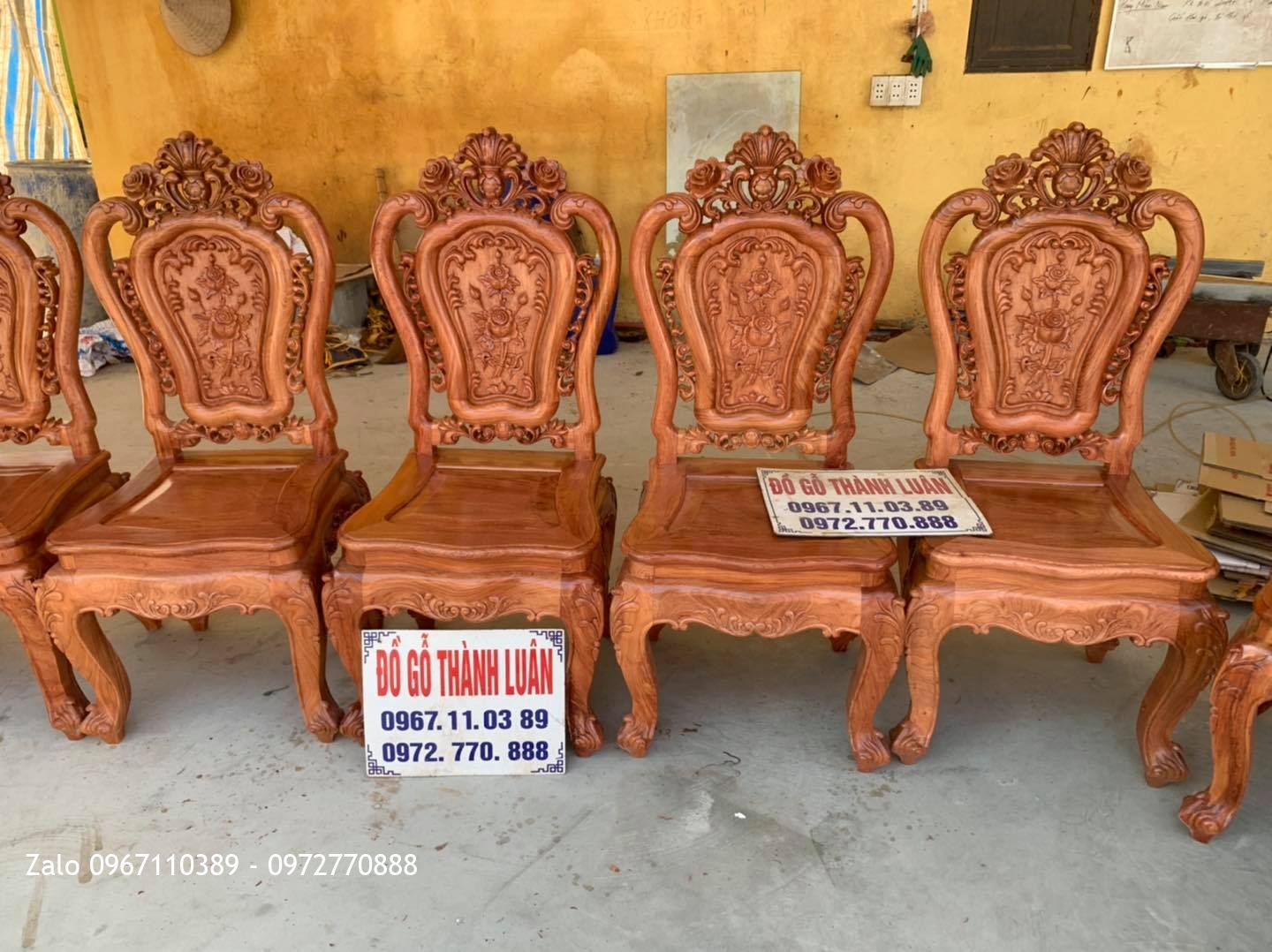 Lô Ghế Ăn Mẫu Hoa Lan Tây Gỗ Hương Và Gỗ Gõ Đỏ Siêu Víp,