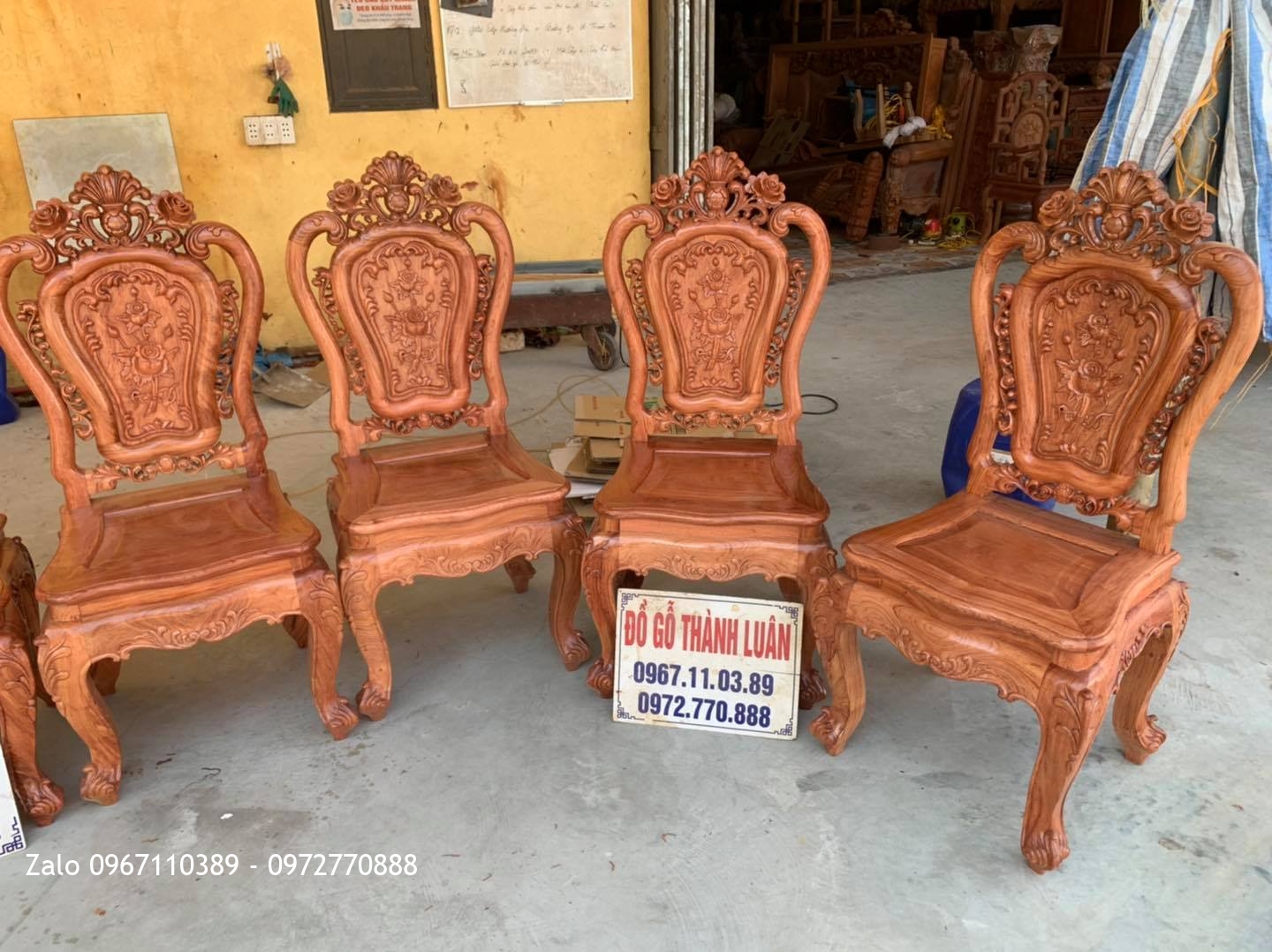 Lô Ghế Ăn Mẫu Hoa Lan Tây Gỗ Hương Và Gỗ Gõ Đỏ Siêu Víp,