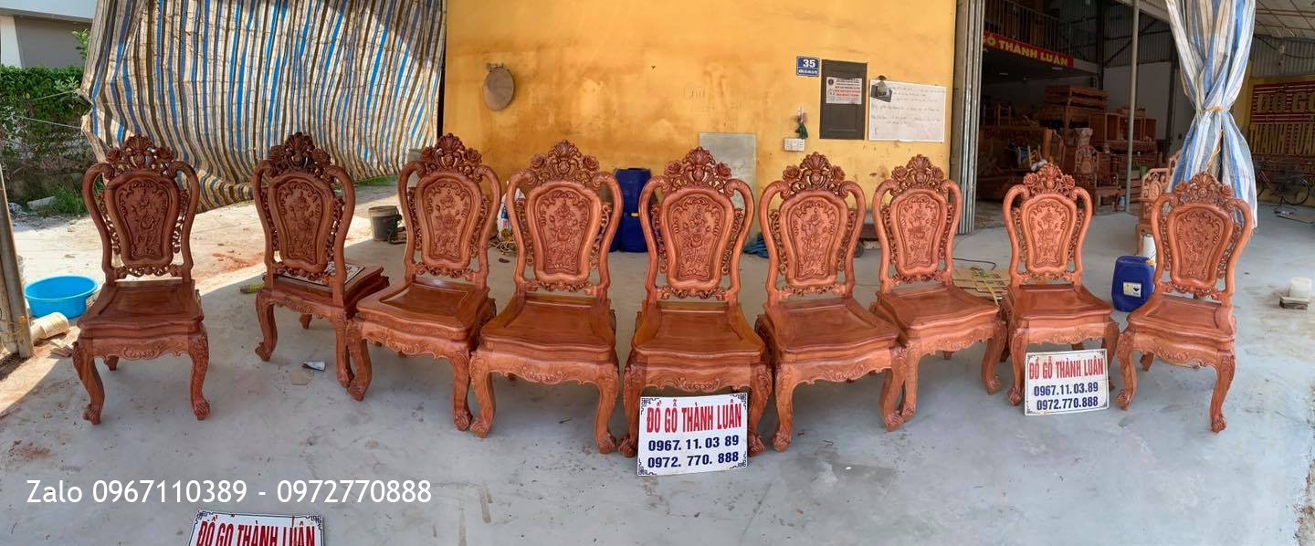 Lô Ghế Ăn Mẫu Hoa Lan Tây Gỗ Hương Và Gỗ Gõ Đỏ Siêu Víp,