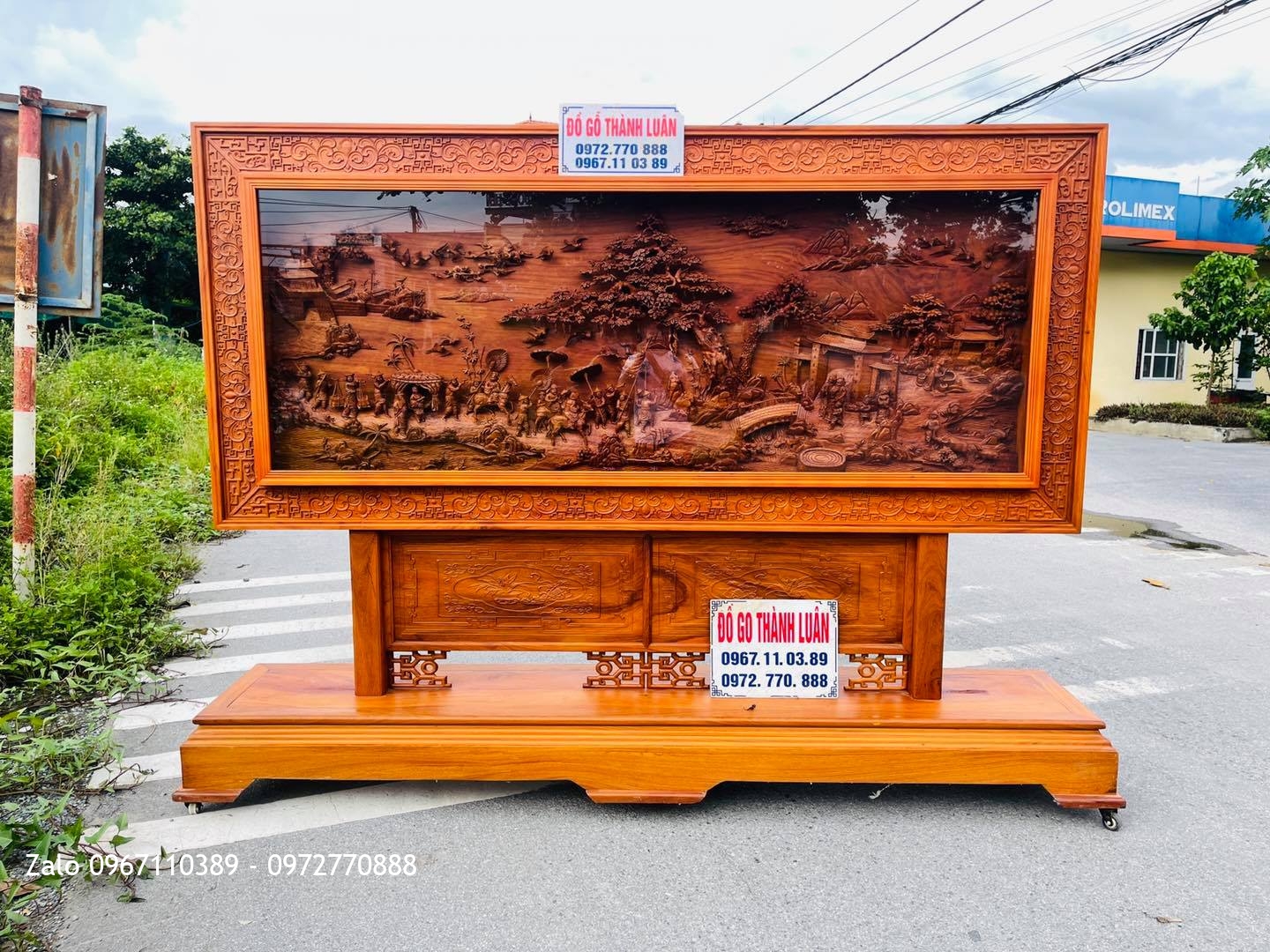 Bức Tranh Vinh Quy Bái Tổ Gỗ Gõ Đỏ Siêu Víp