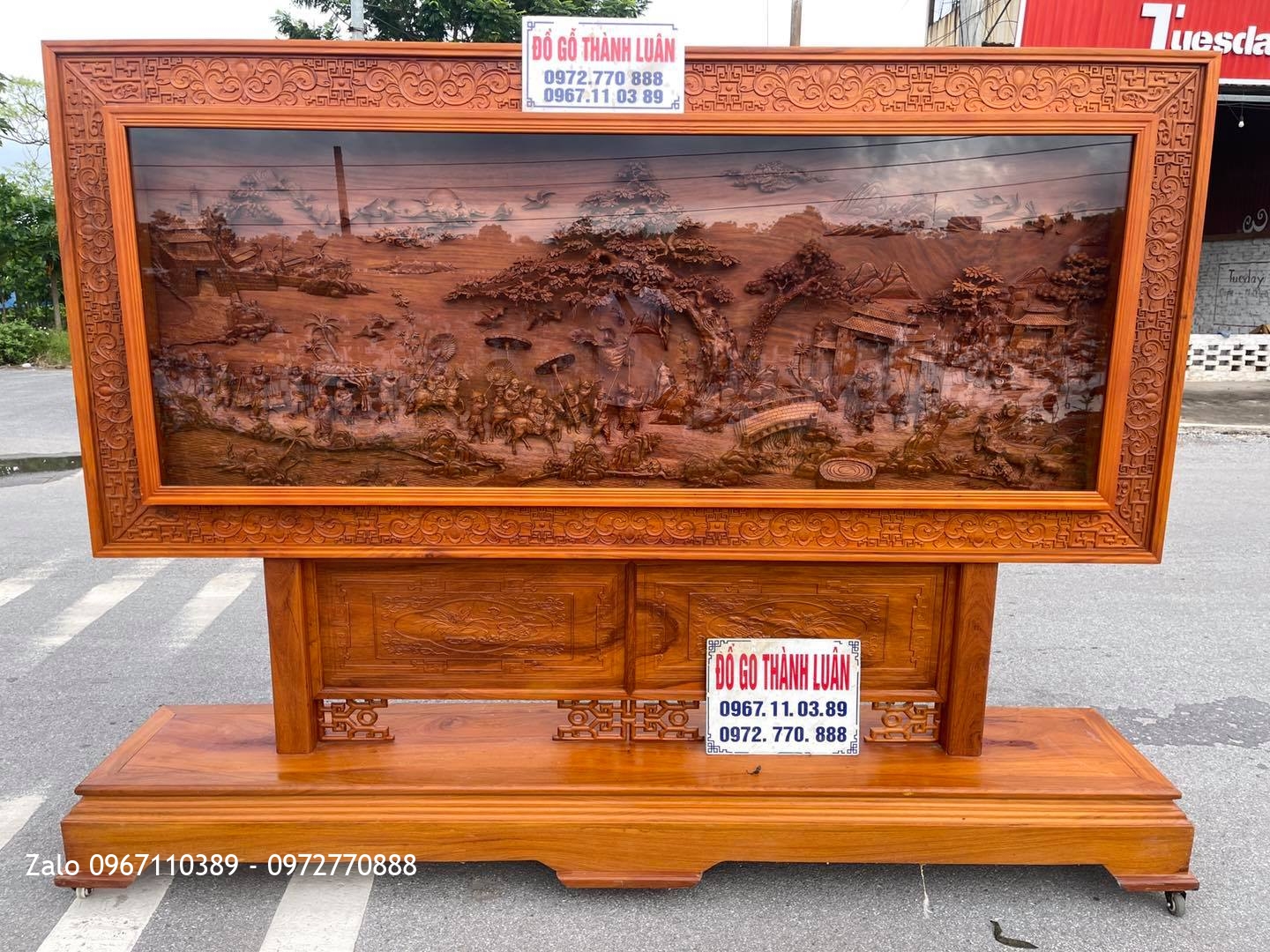 Bức Tranh Vinh Quy Bái Tổ Gỗ Gõ Đỏ Siêu Víp