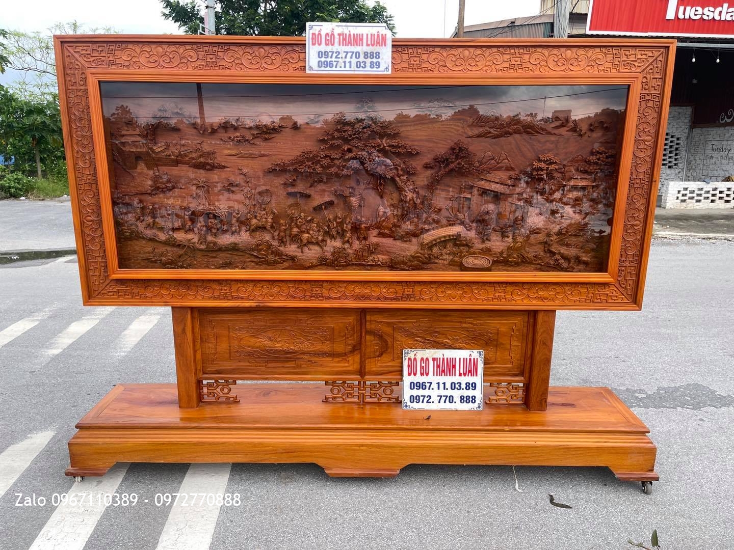 Bức Tranh Vinh Quy Bái Tổ Gỗ Gõ Đỏ Siêu Víp