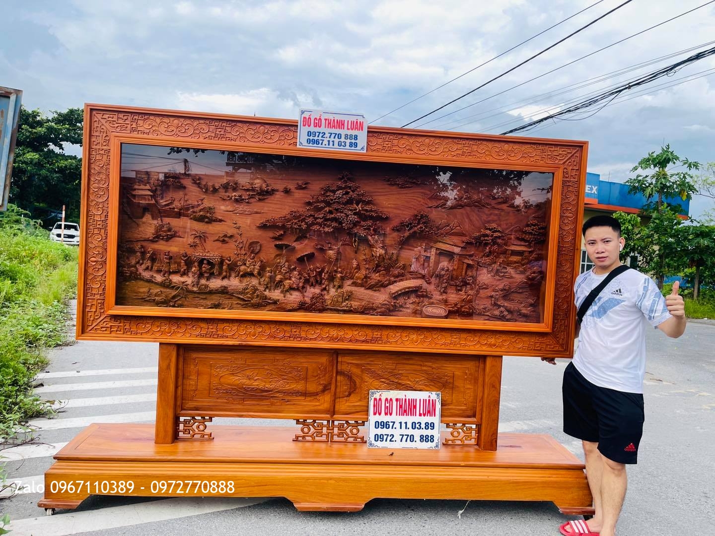 Bức Tranh Vinh Quy Bái Tổ Gỗ Gõ Đỏ Siêu Víp,