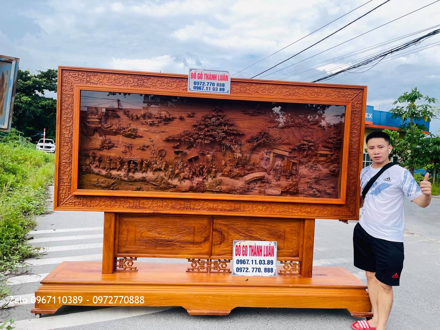 Bức Tranh Vinh Quy Bái Tổ Gỗ Gõ Đỏ Siêu Víp,