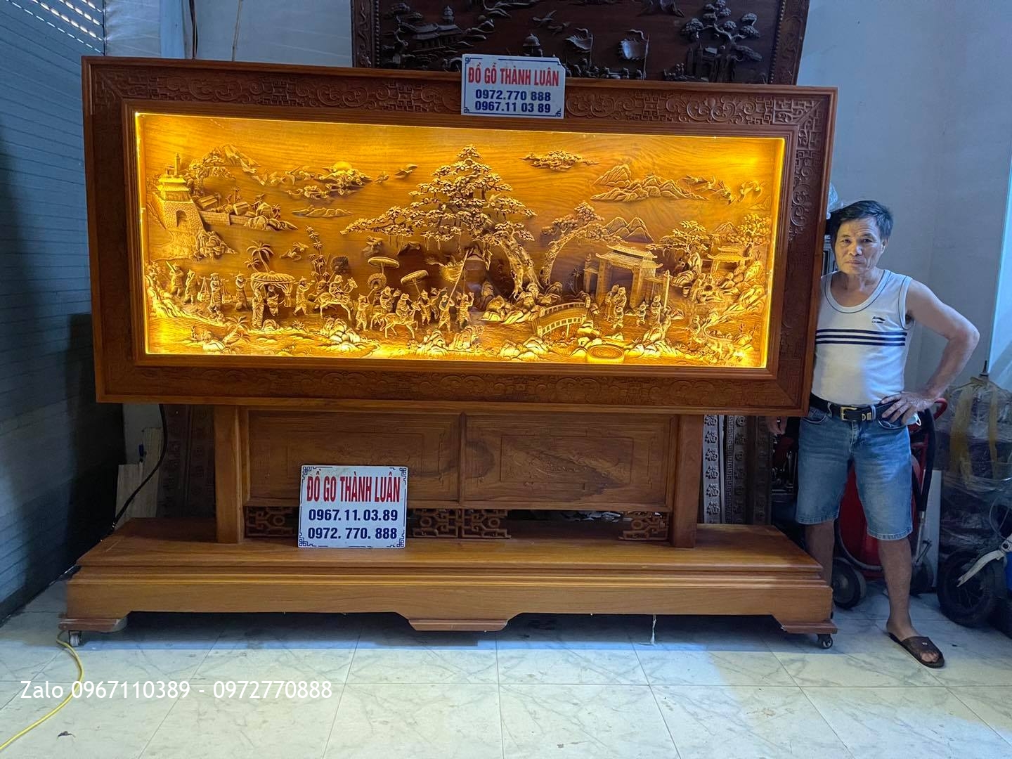 Bức Tranh Vinh Quy Bái Tổ Gỗ Gõ Đỏ Siêu Víp,.