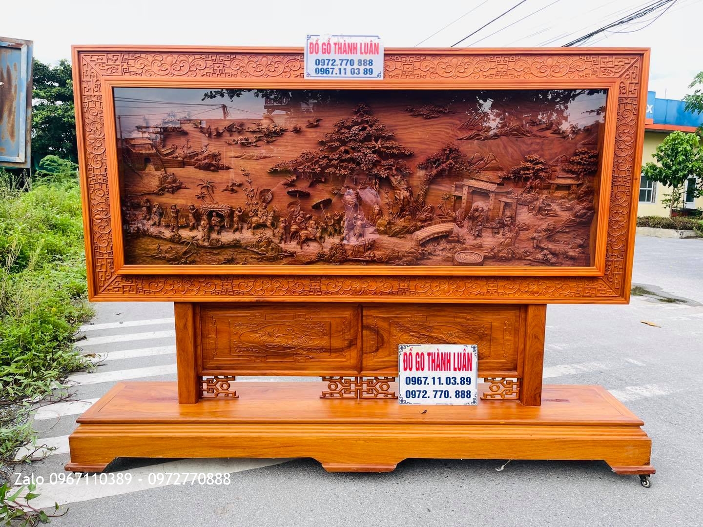 Bức Tranh Vinh Quy Bái Tổ Gỗ Gõ Đỏ Siêu Víp,