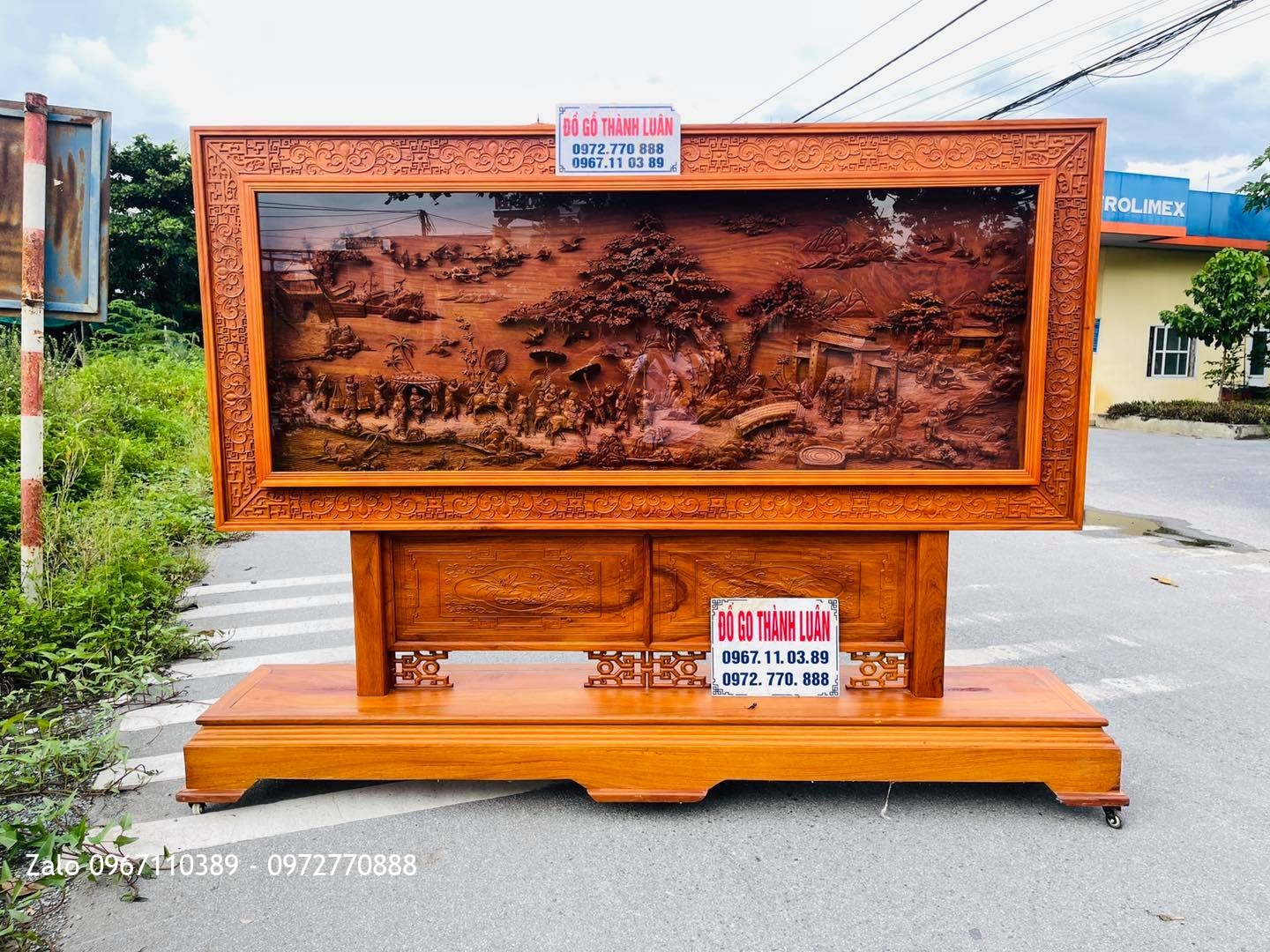 Bức Tranh Vinh Quy Bái Tổ Gỗ Gõ Đỏ Siêu Víp.