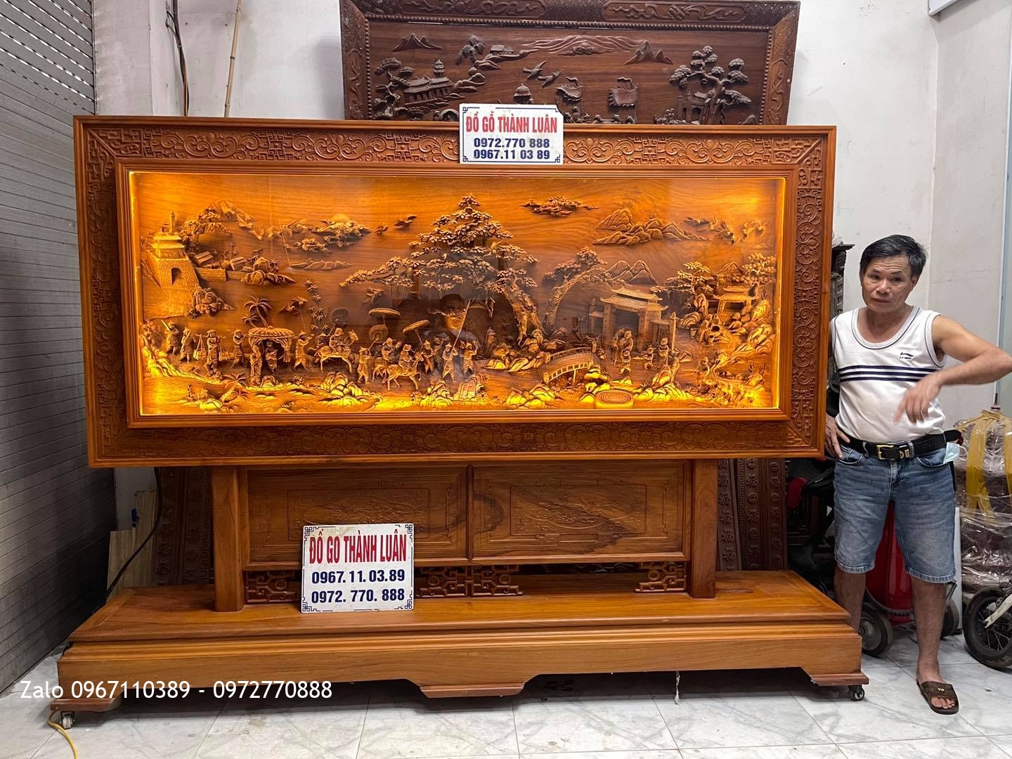 Bức Tranh Vinh Quy Bái Tổ Gỗ Gõ Đỏ Siêu Víp.