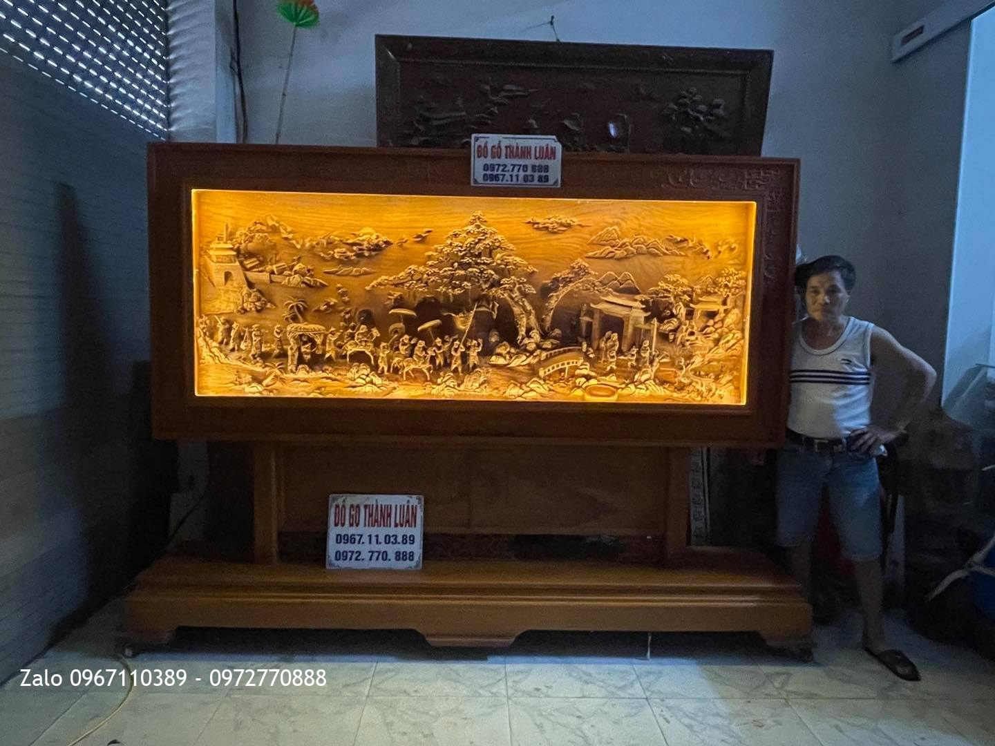 Bức Tranh Vinh Quy Bái Tổ Gỗ Gõ Đỏ Siêu Víp.