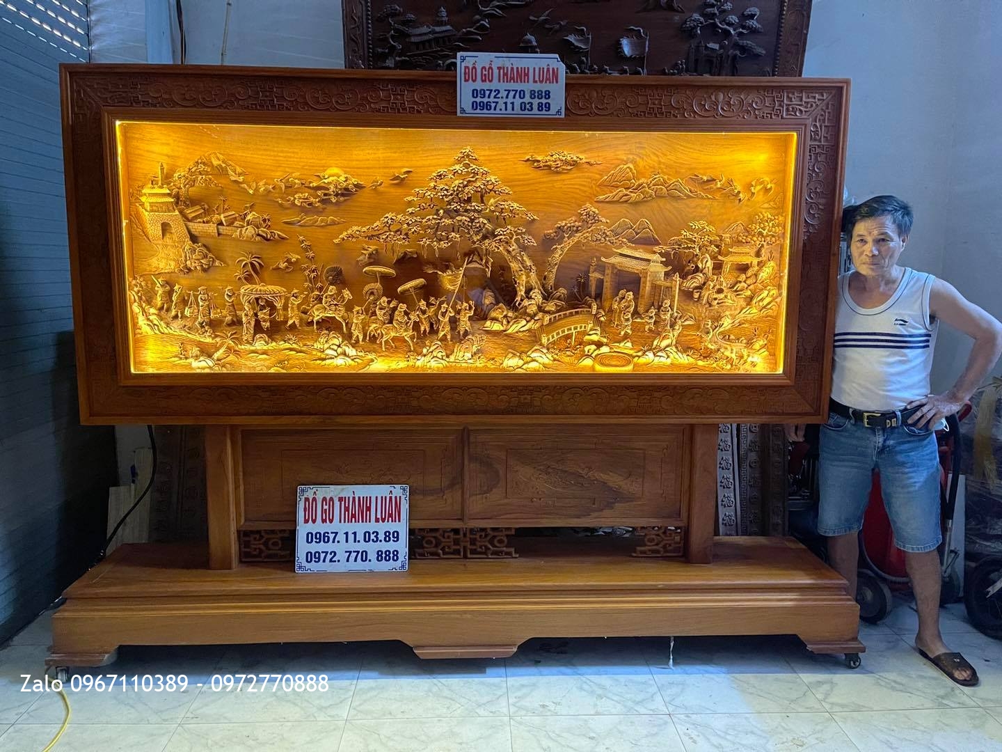 Bức Tranh Vinh Quy Bái Tổ Gỗ Gõ Đỏ Siêu Víp.