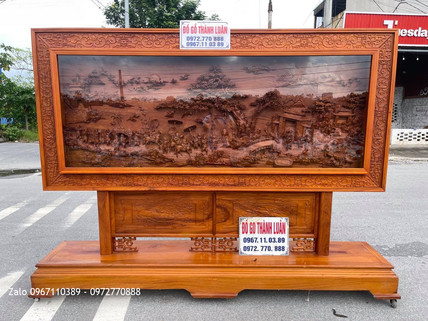 Bức Tranh Vinh Quy Bái Tổ Gỗ Gõ Đỏ Siêu Víp