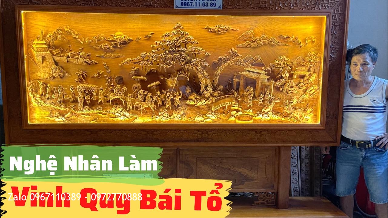 Bức Tranh Vinh Quy Bái Tổ Gỗ Gõ Đỏ Siêu Víp