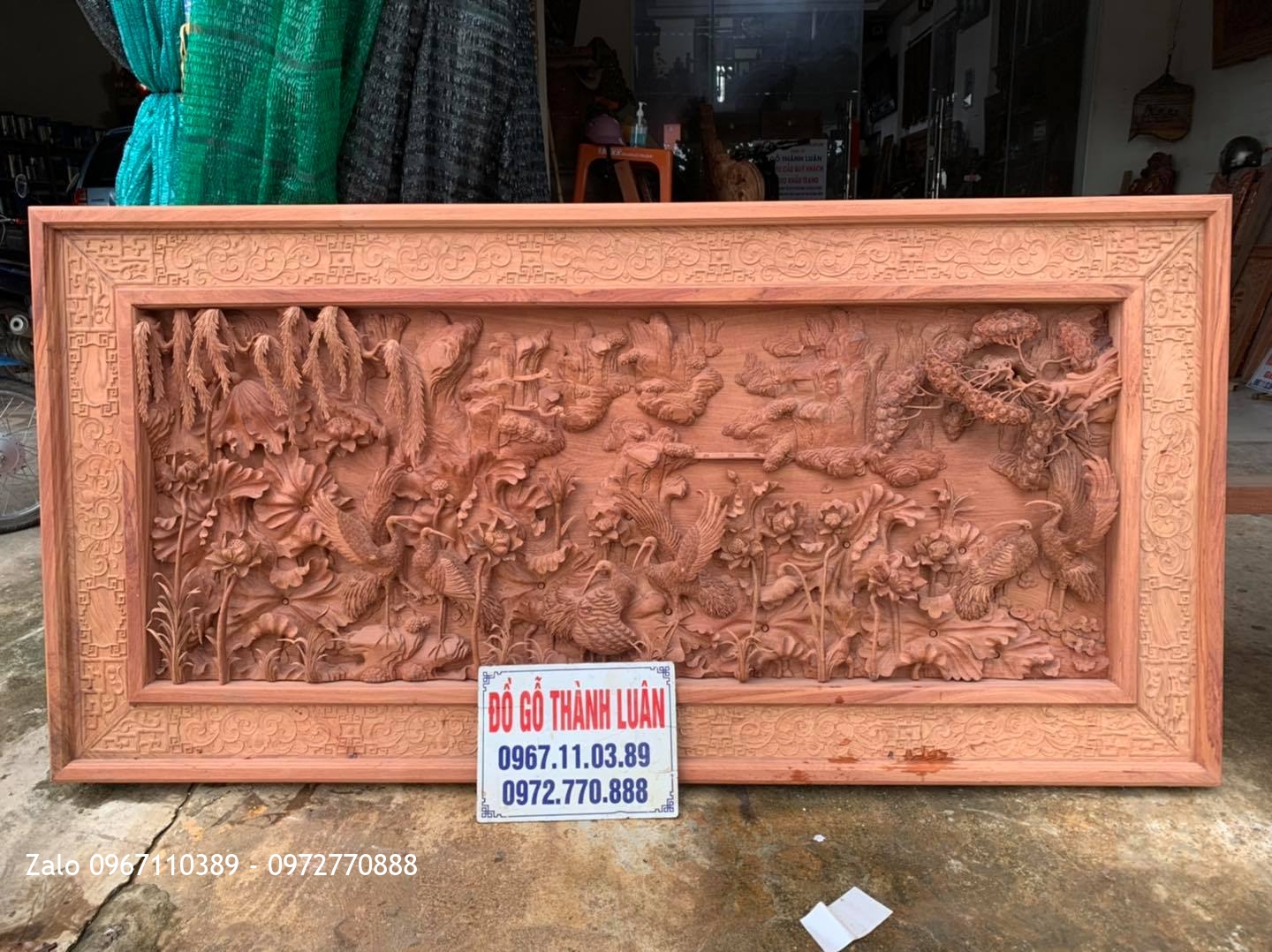 2 Bức Tranh Sen Hạc Gỗ Hương Đá Siêu Phẩm