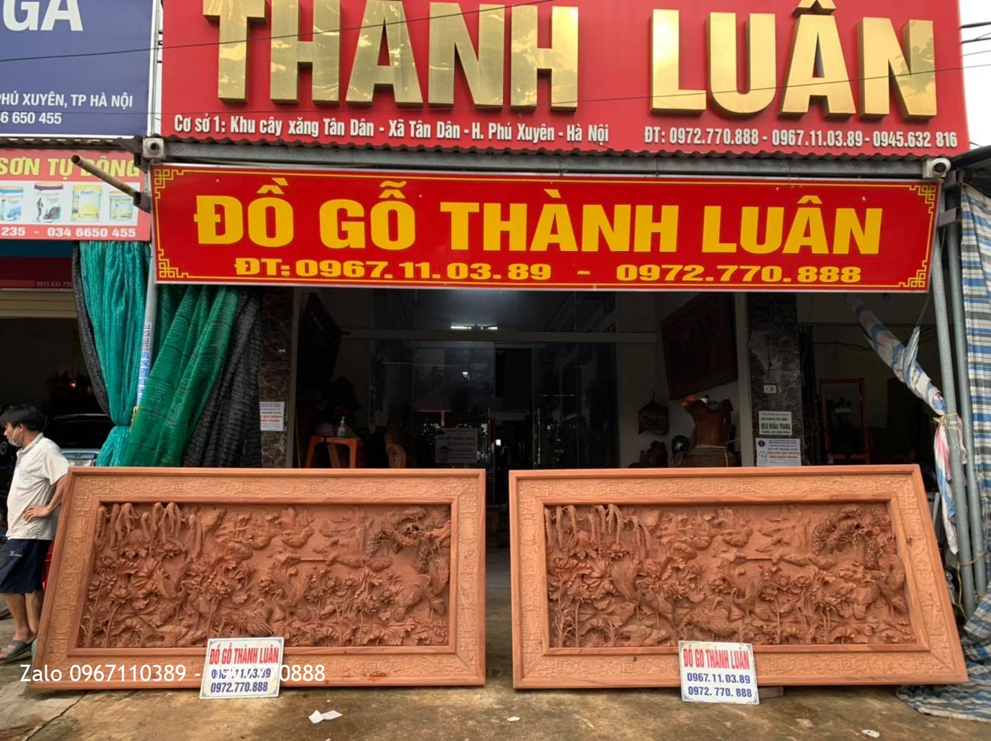 2 Bức Tranh Sen Hạc Gỗ Hương Đá Siêu Phẩm