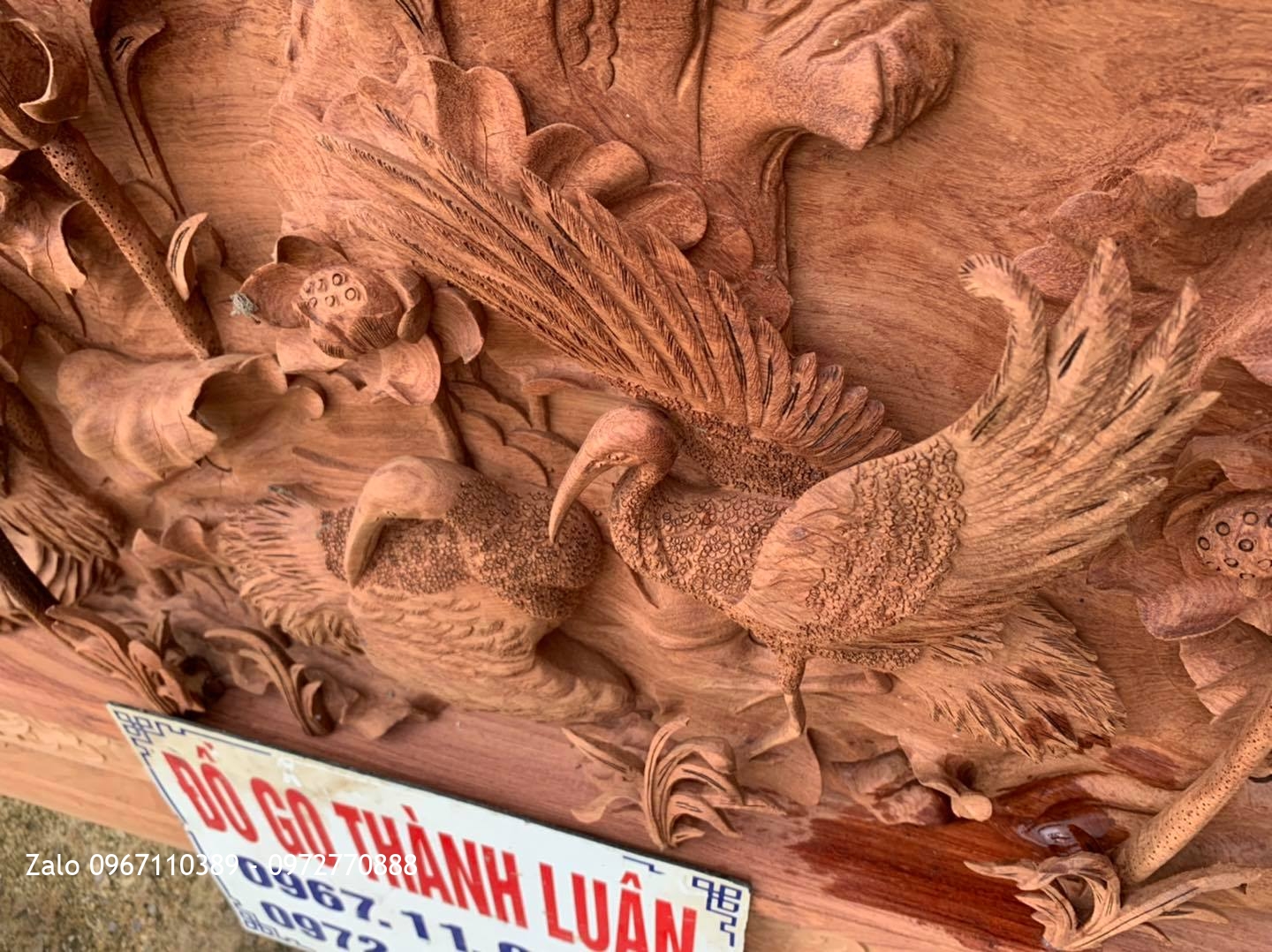 2 Bức Tranh Sen Hạc Gỗ Hương Đá Siêu Phẩm: