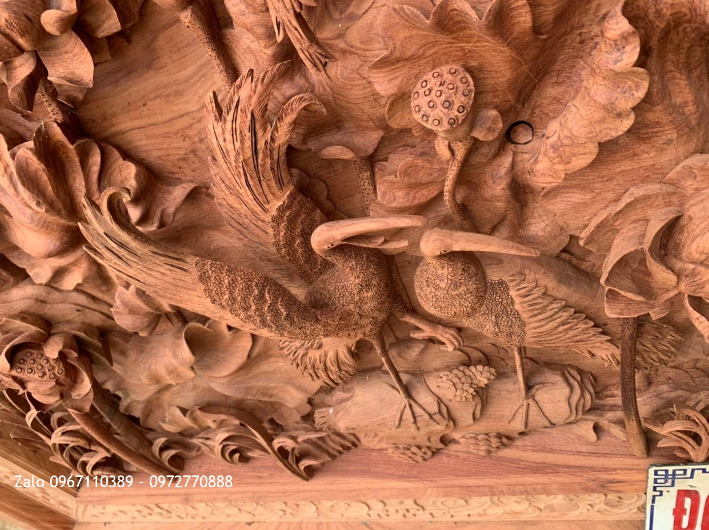 2 Bức Tranh Sen Hạc Gỗ Hương Đá Siêu Phẩm::