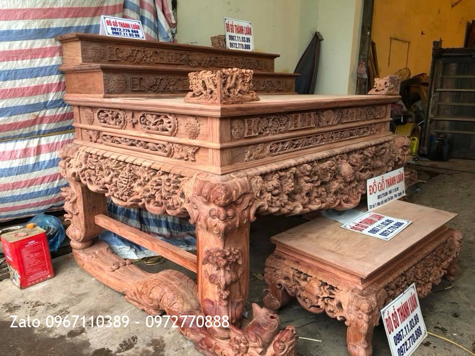 Sập Thờ Tam Cấp Gỗ Cẩm Lai Đục Tứ Linh. A Nhật Cần Thơ,