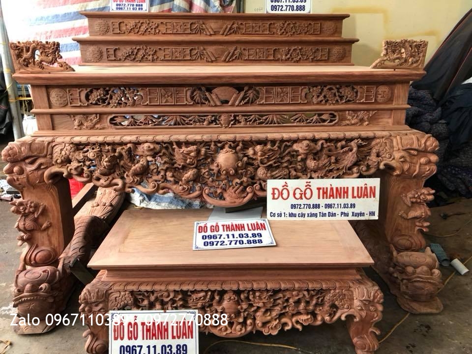 Sập Thờ Tam Cấp Gỗ Cẩm Lai Đục Tứ Linh. A Nhật Cần Thơ,