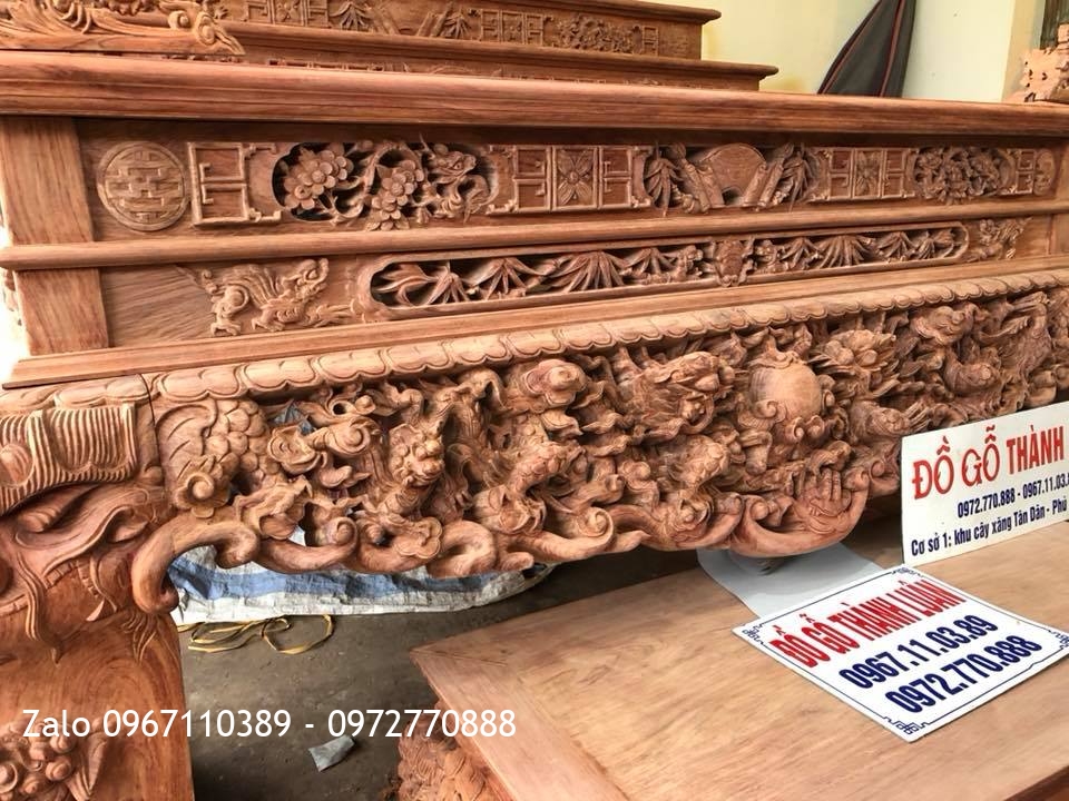 Sập Thờ Tam Cấp Gỗ Cẩm Lai Đục Tứ Linh. A Nhật Cần Thơ,