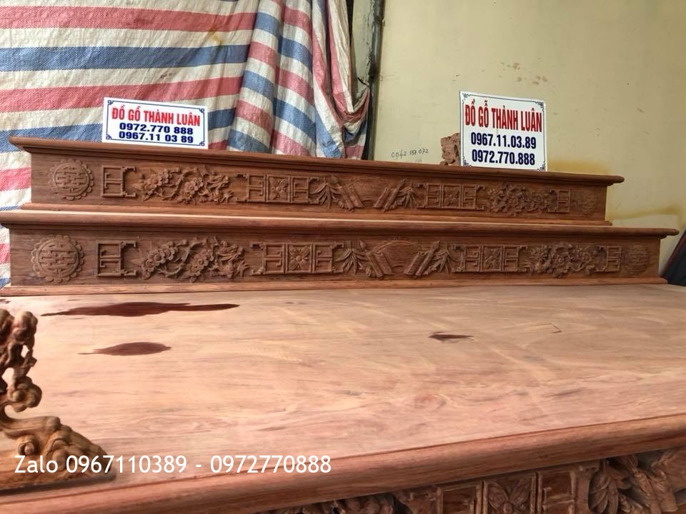 Sập Thờ Tam Cấp Gỗ Cẩm Lai Đục Tứ Linh. A Nhật Cần Thơ.