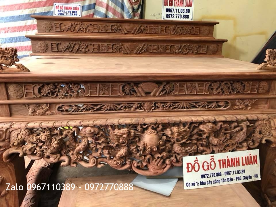 Sập Thờ Tam Cấp Gỗ Cẩm Lai Đục Tứ Linh. A Nhật Cần Thơ.