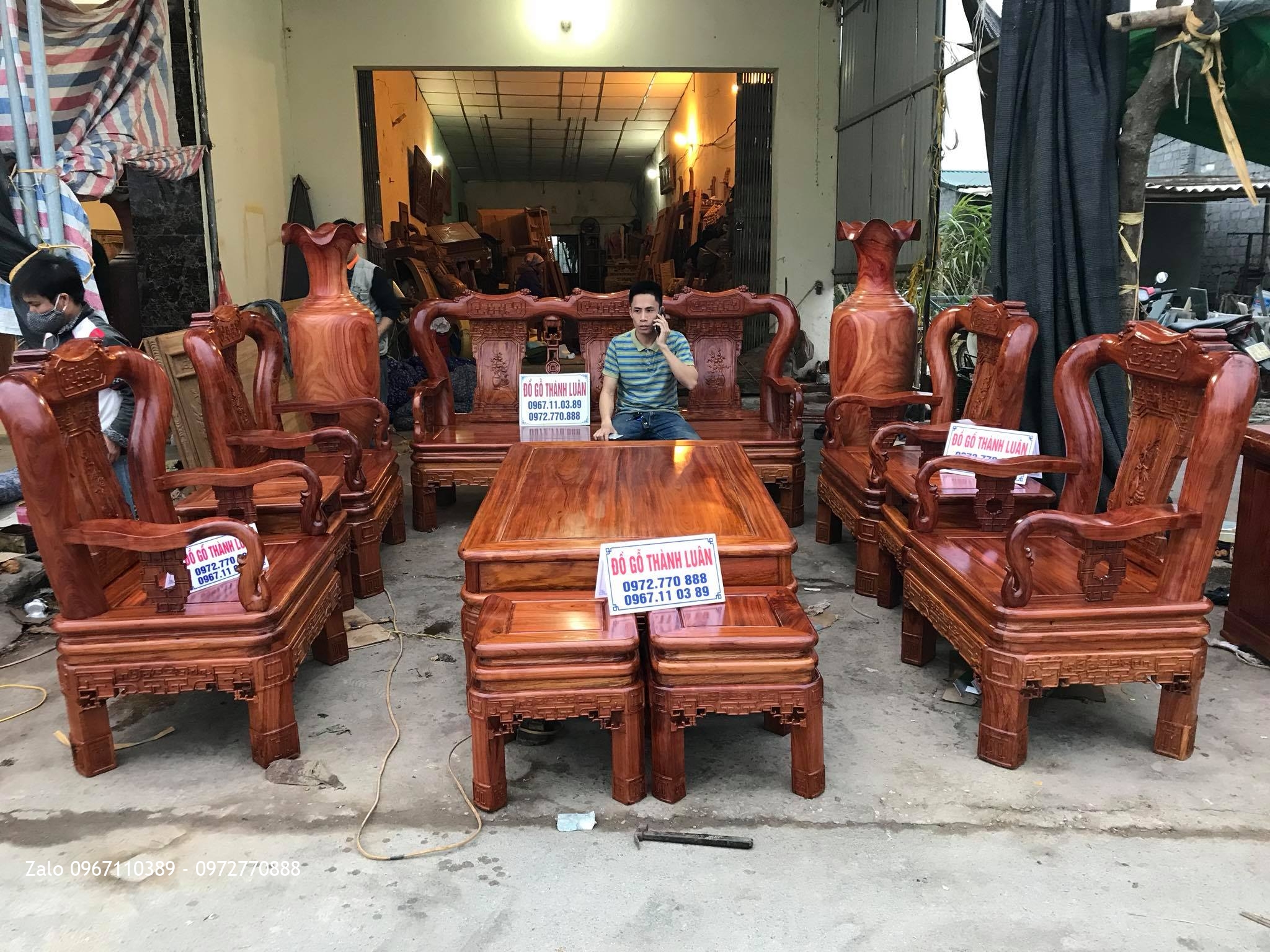 Bộ Ghế Minh Quốc Triện Gỗ Cẩm Lai,Kệ Tivi Gỗ Cẩm Lai. Bác Thu Cầu Giấy HN