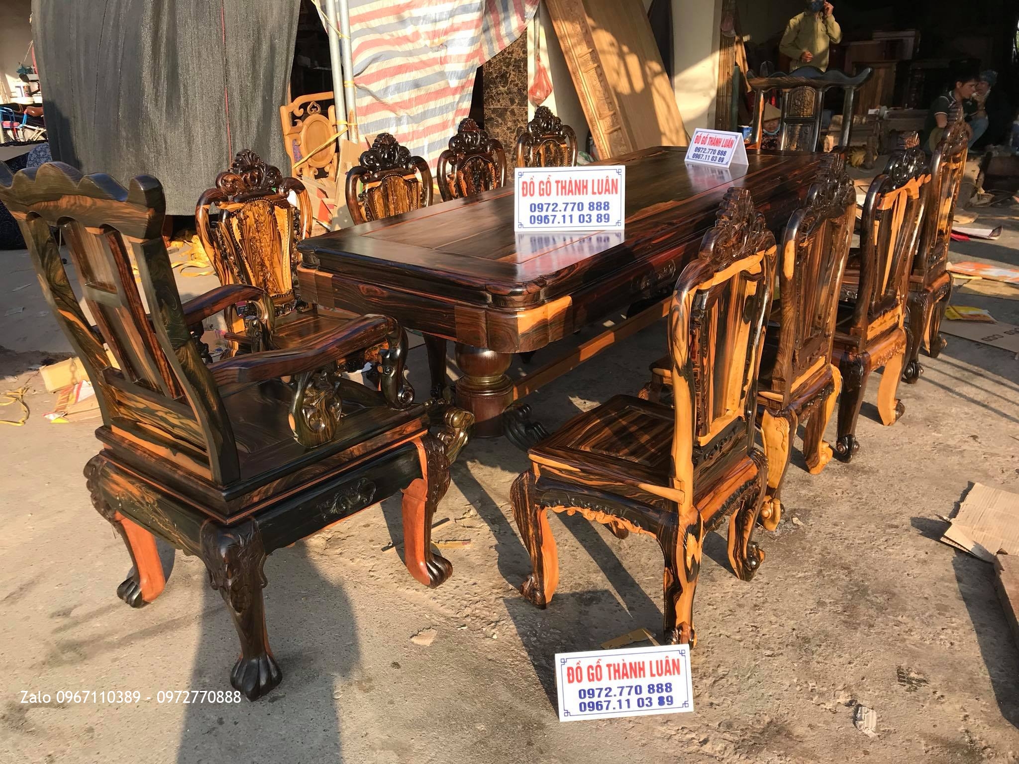 Bàn Ghế Ăn Gỗ Mun Mẫu Hoa Lan Tây VÍP, AC Tuấn- Lương