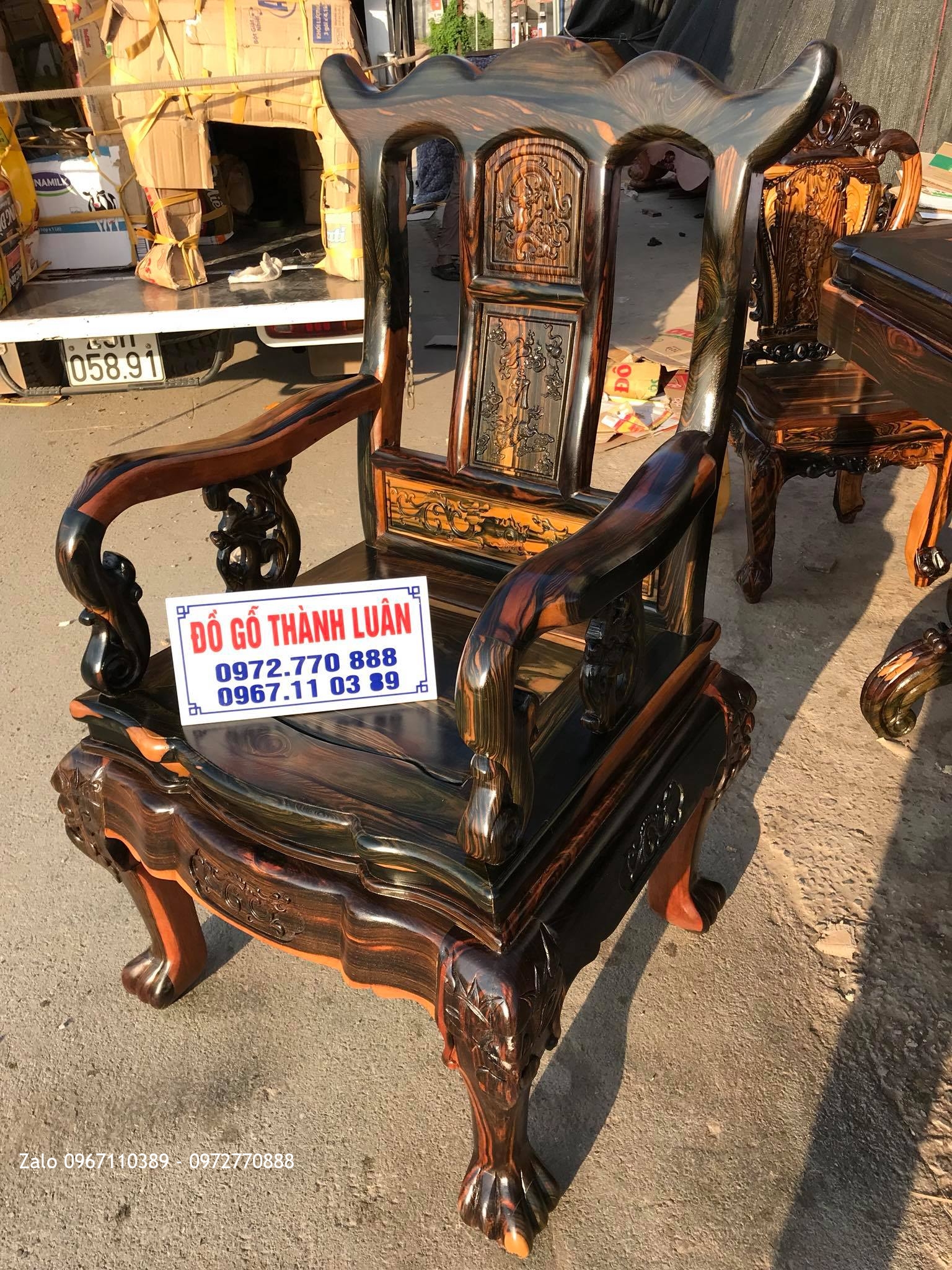 Bàn Ghế Ăn Gỗ Mun Mẫu Hoa Lan Tây VÍP, AC Tuấn- Lương,.