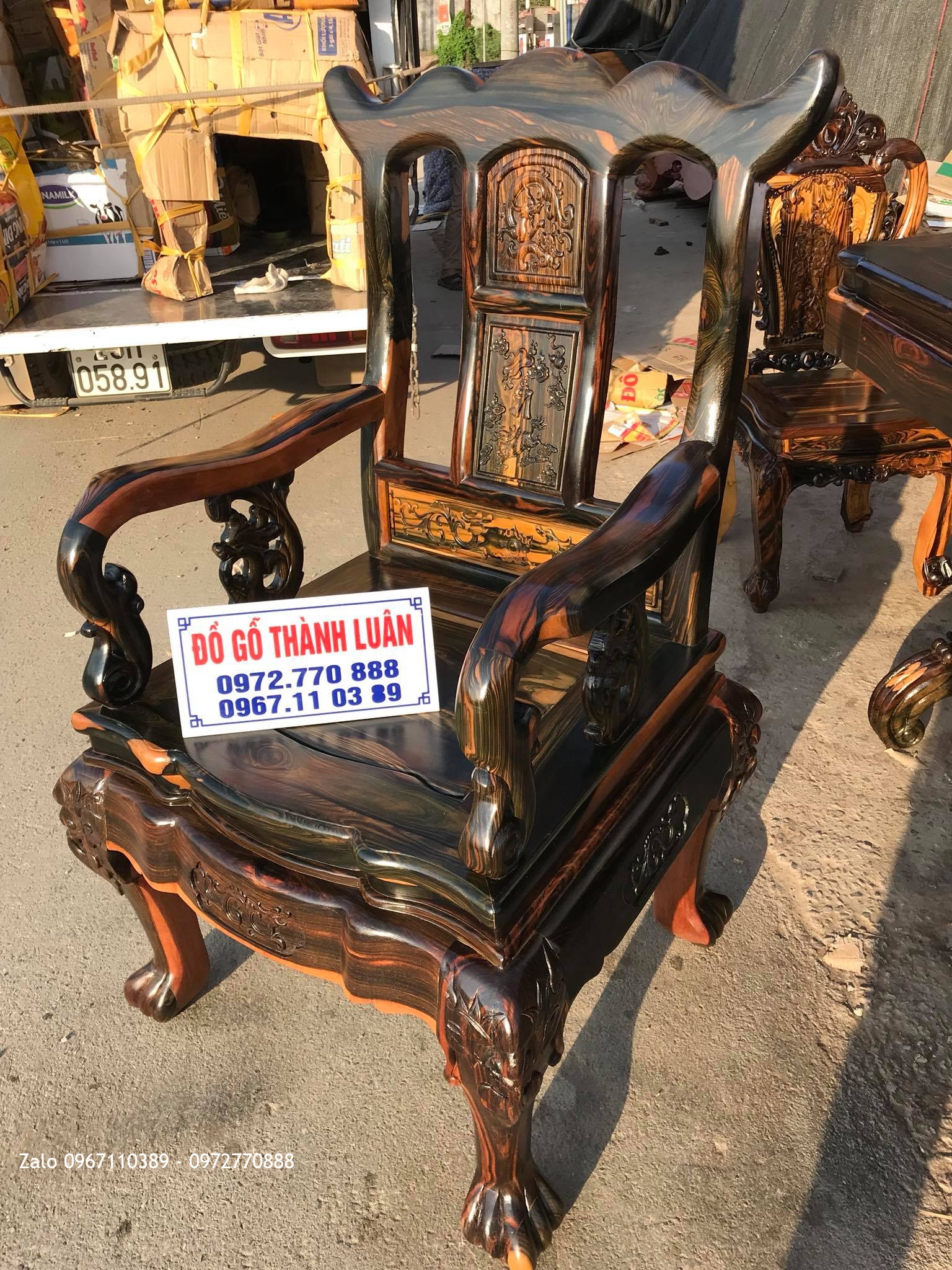 Bàn Ghế Ăn Gỗ Mun Mẫu Hoa Lan Tây VÍP, AC Tuấn- Lương,.